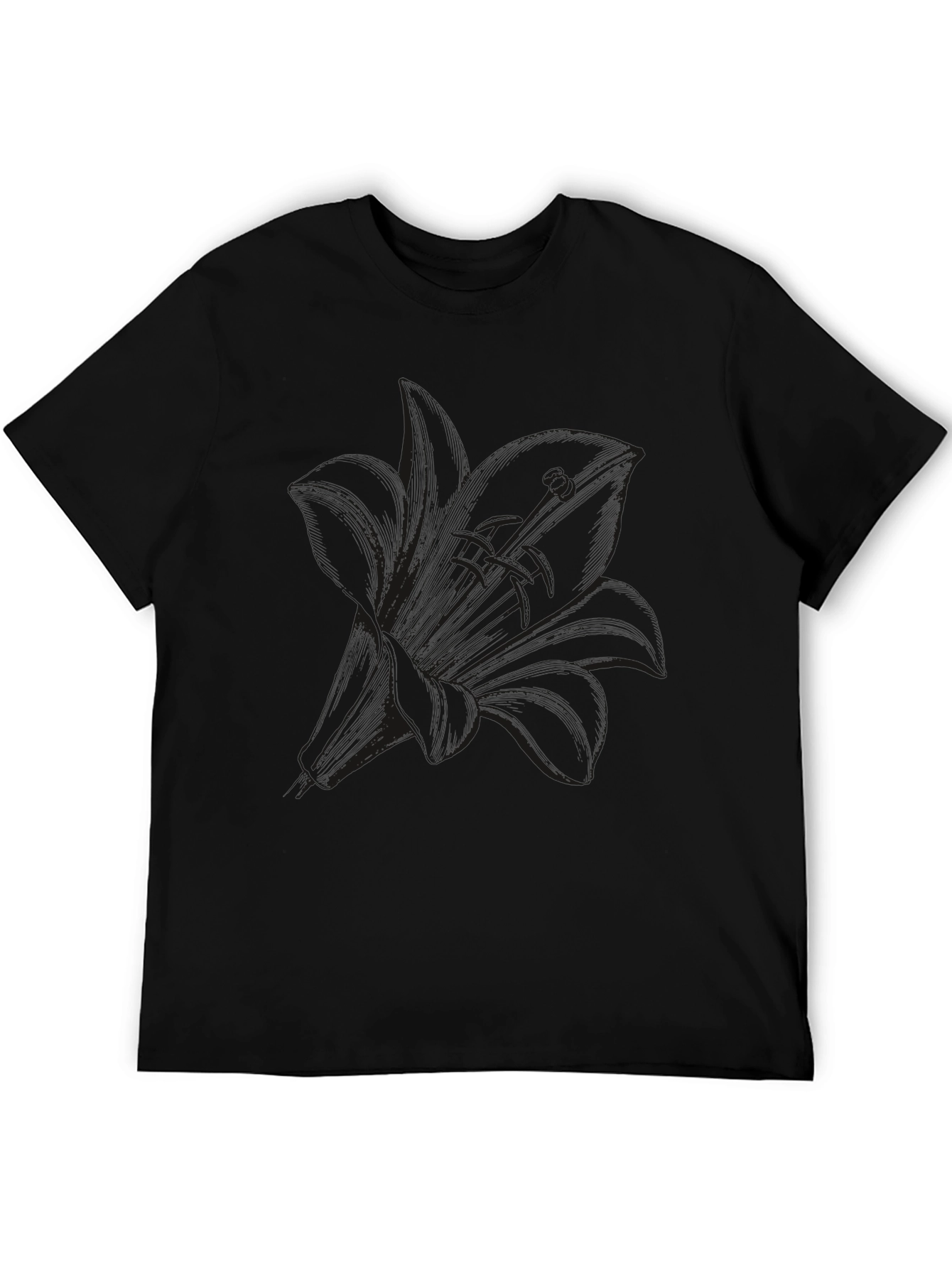 Mens Black Lily Graphic Tee - Casual Comfort