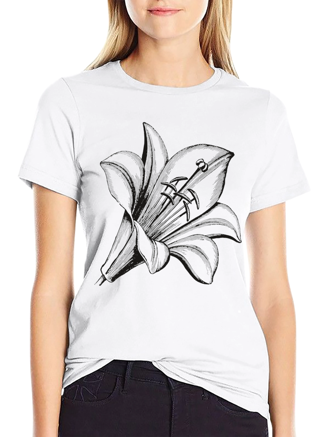 Mens Black Lily Graphic Tee - Casual Comfort