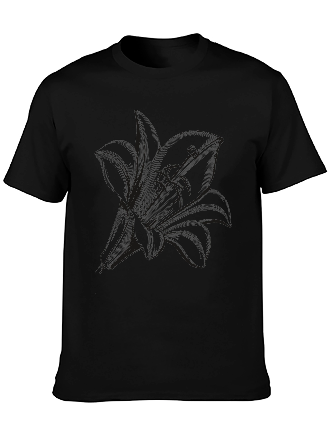 Mens Black Lily Graphic Tee - Casual Comfort