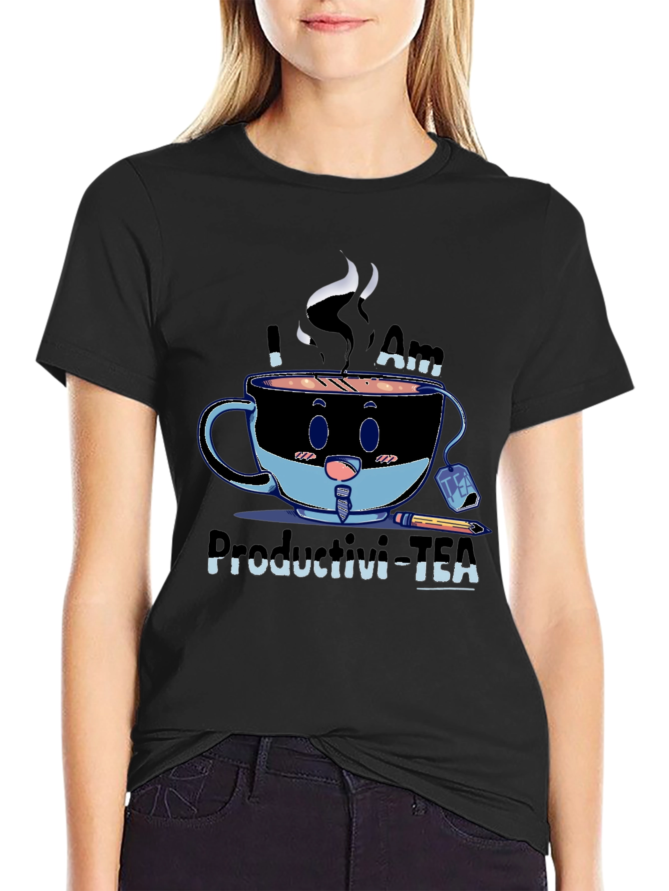 Productivi-Tea T-Shirt - Black Cotton Blend Graphic Tee