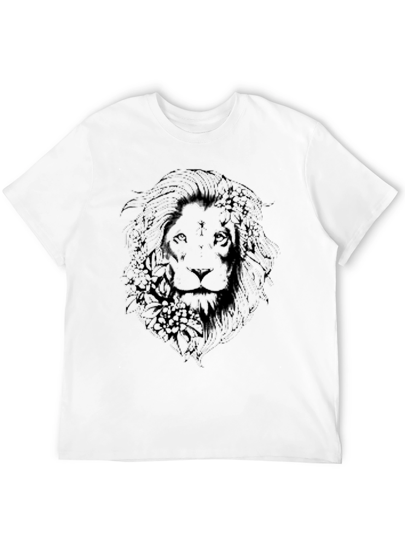 Lion Floral Graphic Print Black T-Shirt