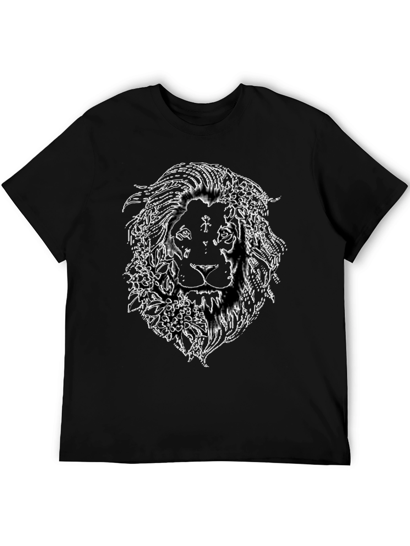 Lion Floral Graphic Print Black T-Shirt
