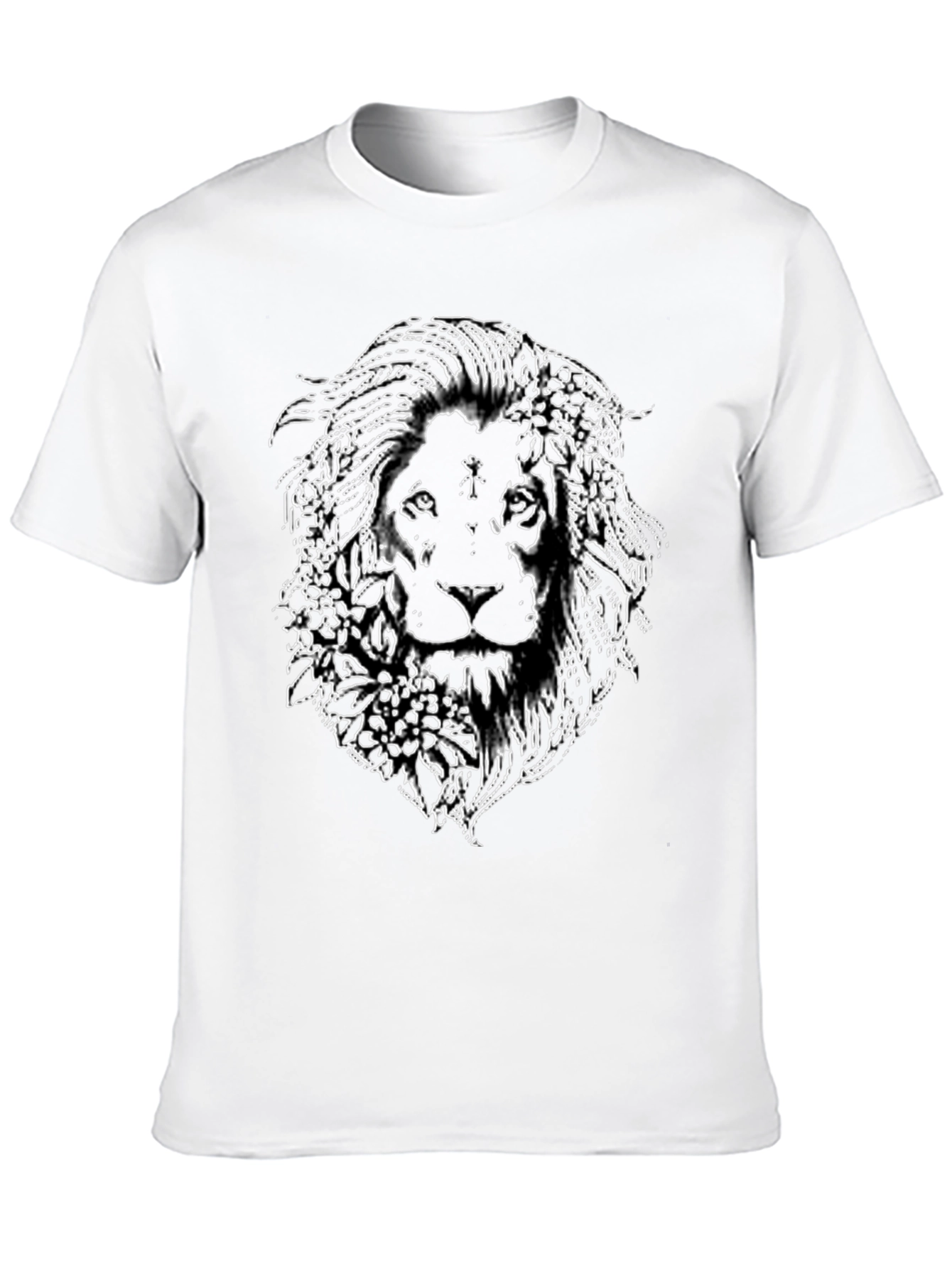 Lion Floral Graphic Print Black T-Shirt