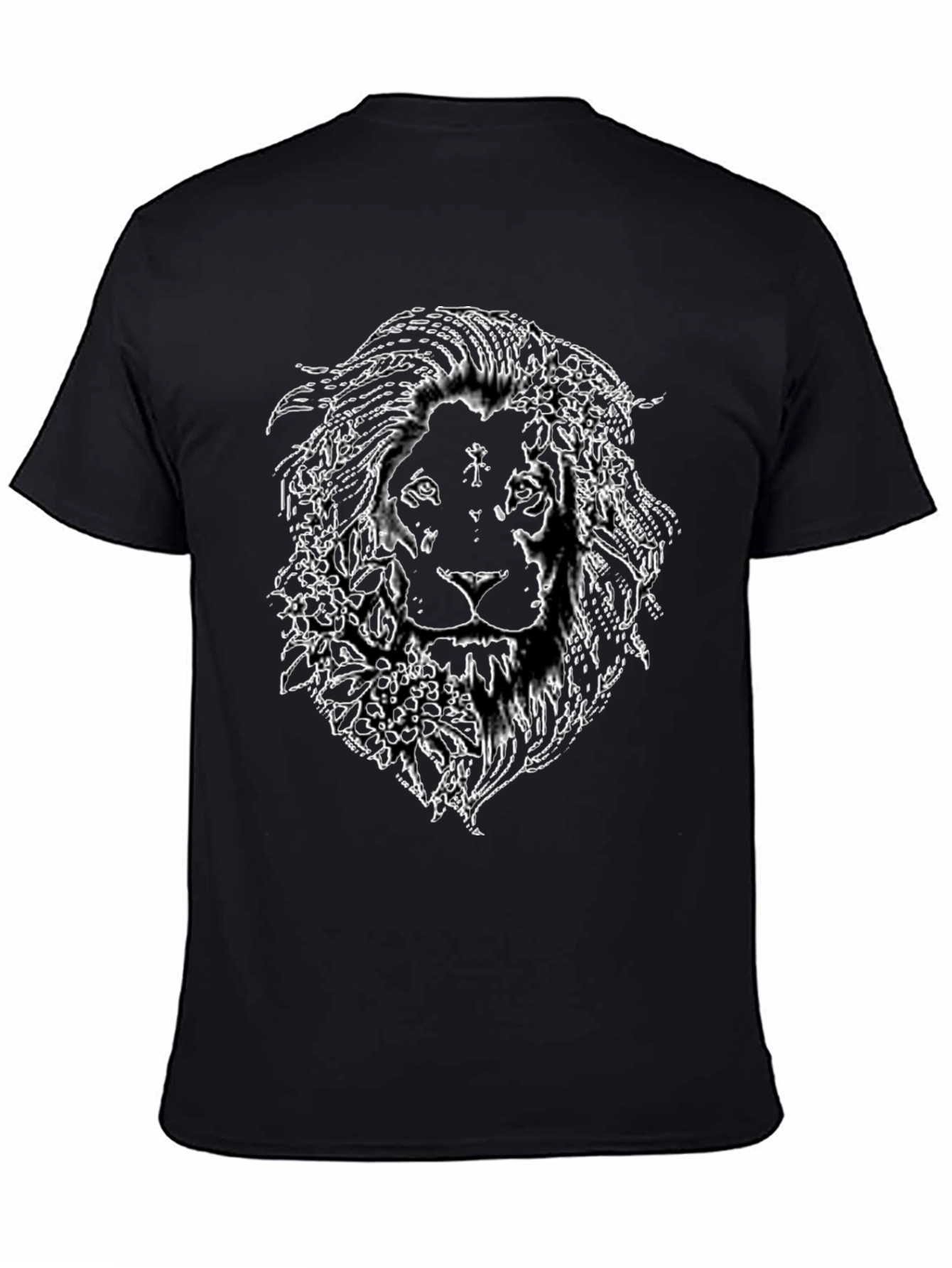 Lion Floral Graphic Print Black T-Shirt