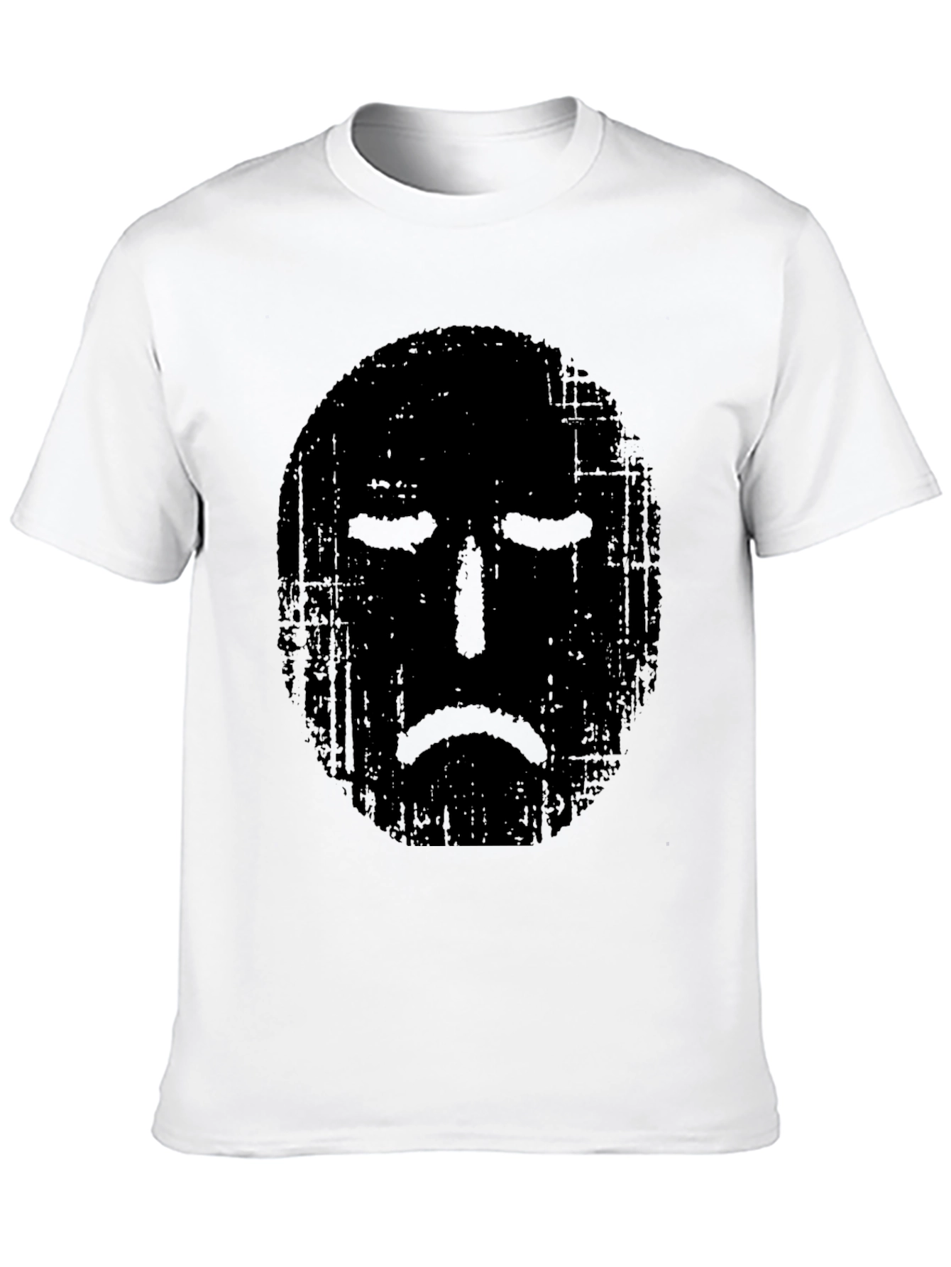 Distressed Sad Face Graphic Black T-Shirt