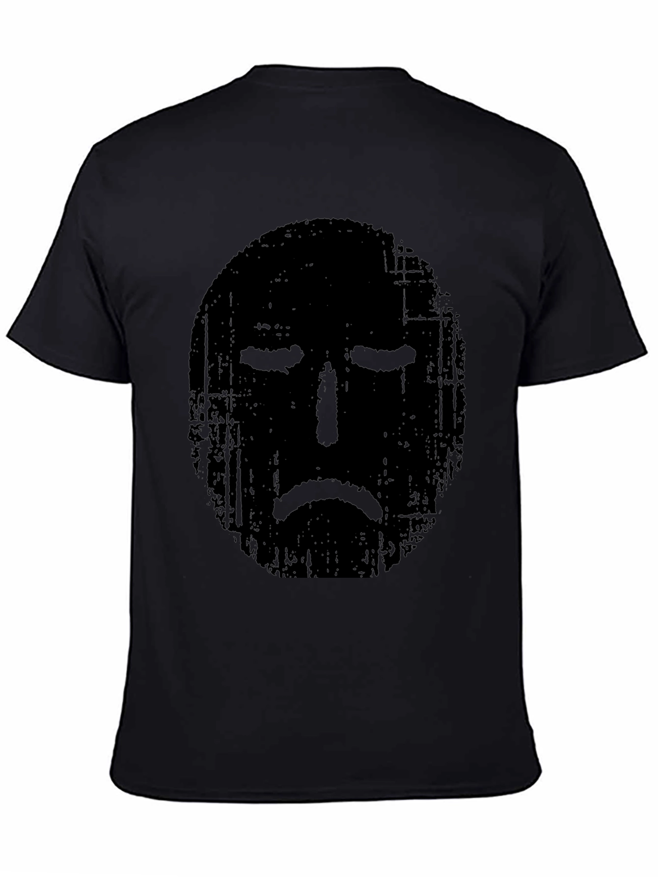 Distressed Sad Face Graphic Black T-Shirt