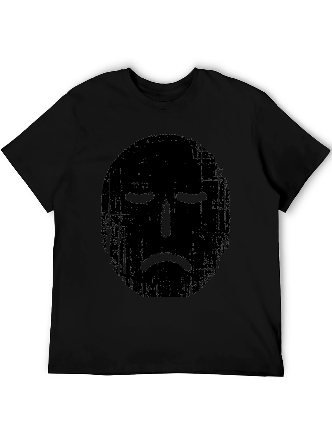 Distressed Sad Face Graphic Black T-Shirt