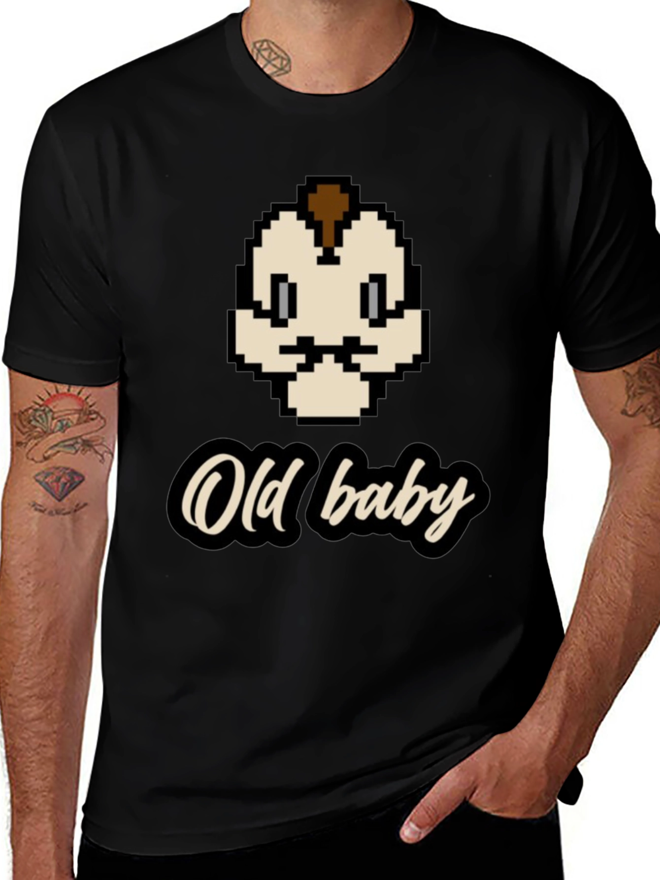 Old Baby Pixel Art Black T-Shirt