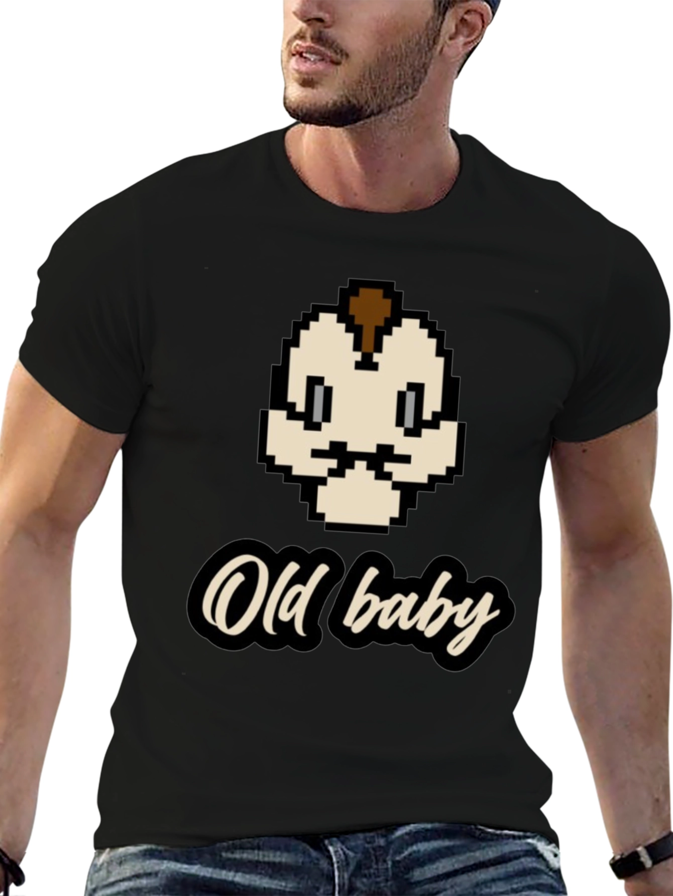 Old Baby Pixel Art Black T-Shirt