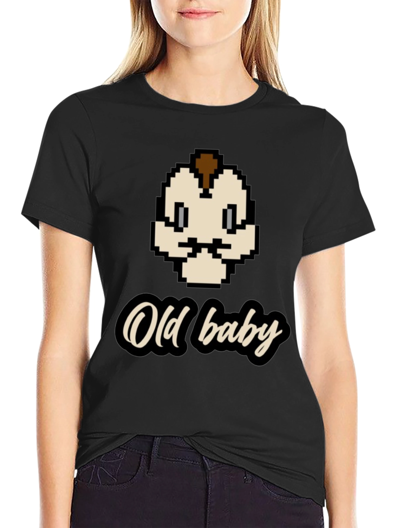 Old Baby Pixel Art Black T-Shirt