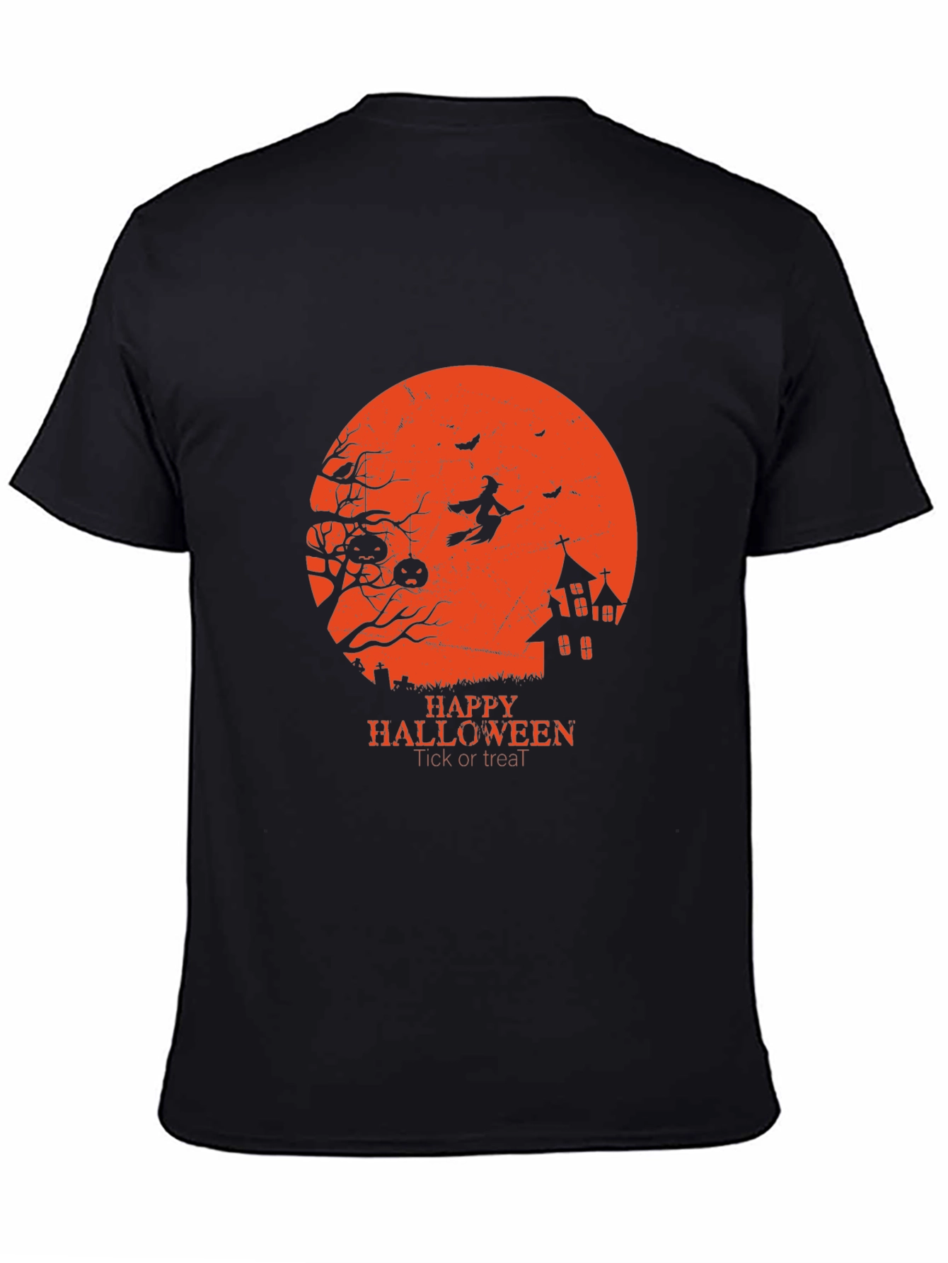 Halloween Graphic Tee - Witch & Haunted House