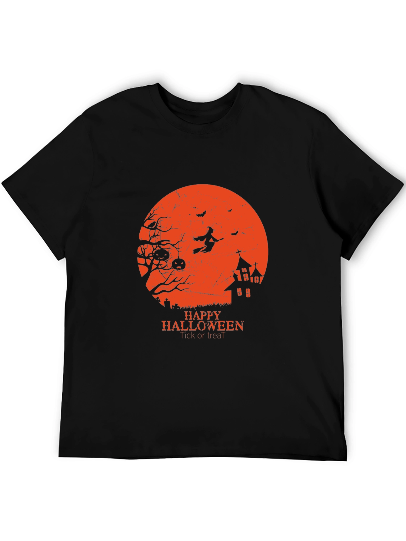 Halloween Graphic Tee - Witch & Haunted House