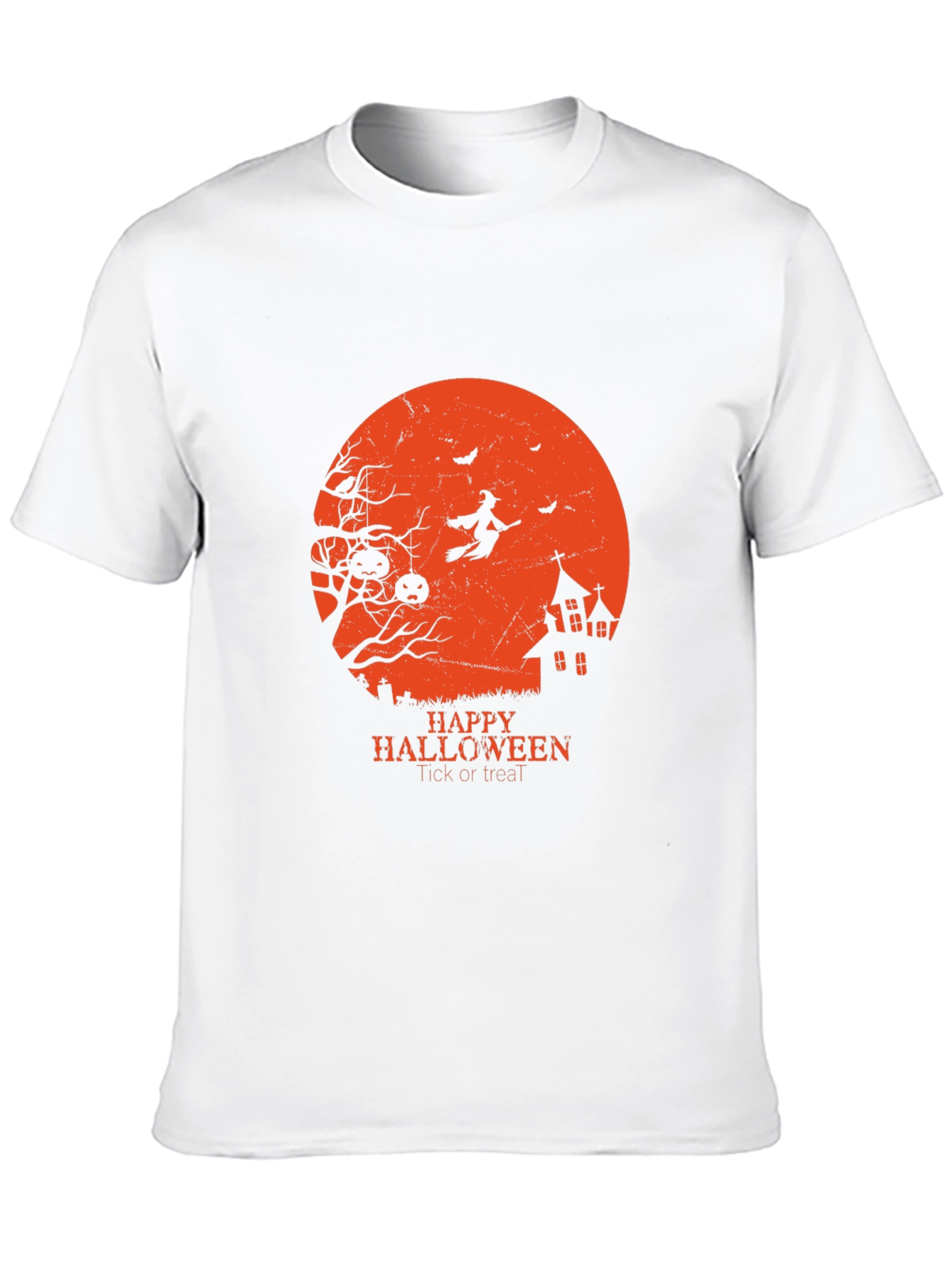 Halloween Graphic Tee - Witch & Haunted House
