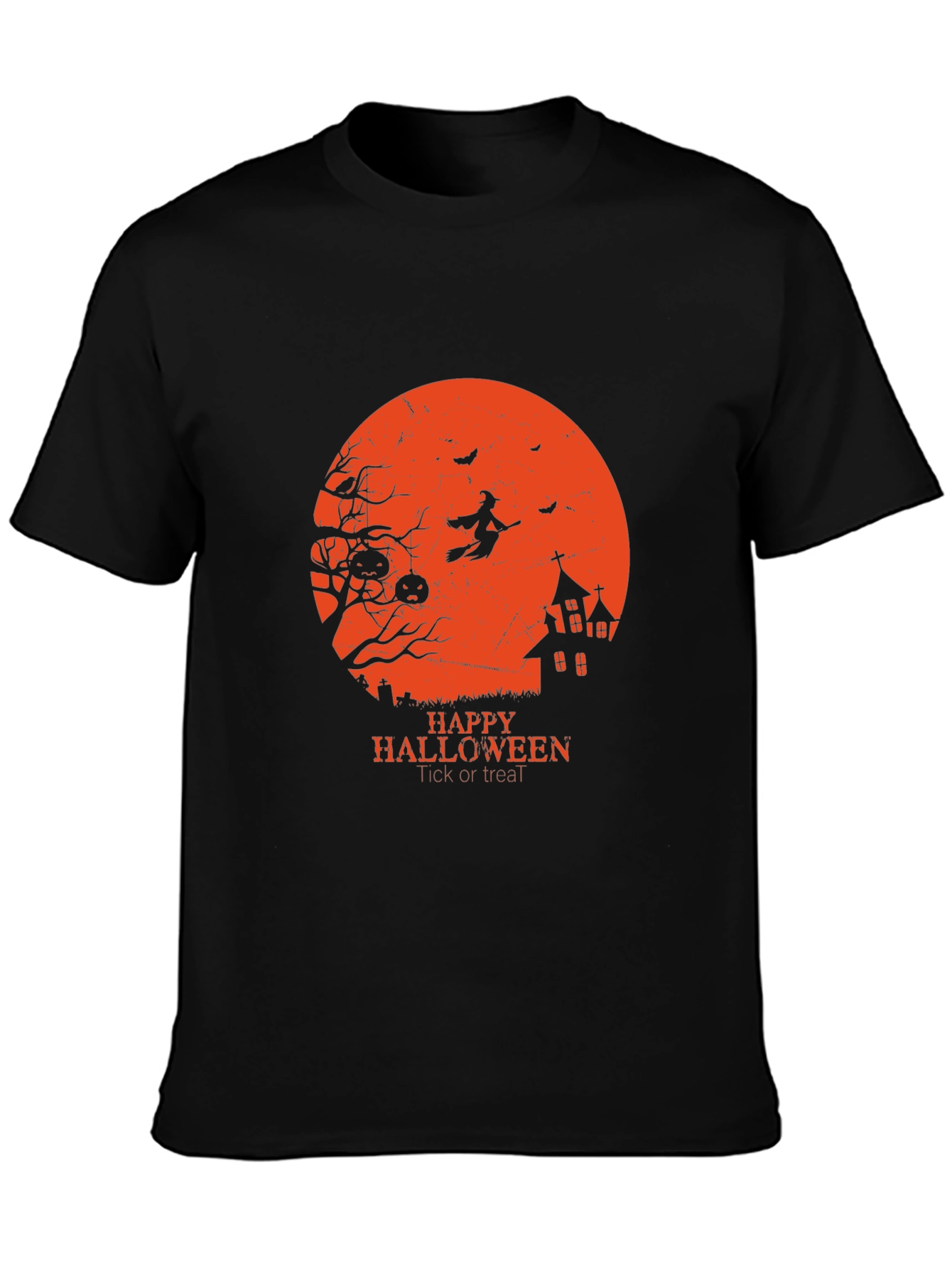 Halloween Graphic Tee - Witch & Haunted House