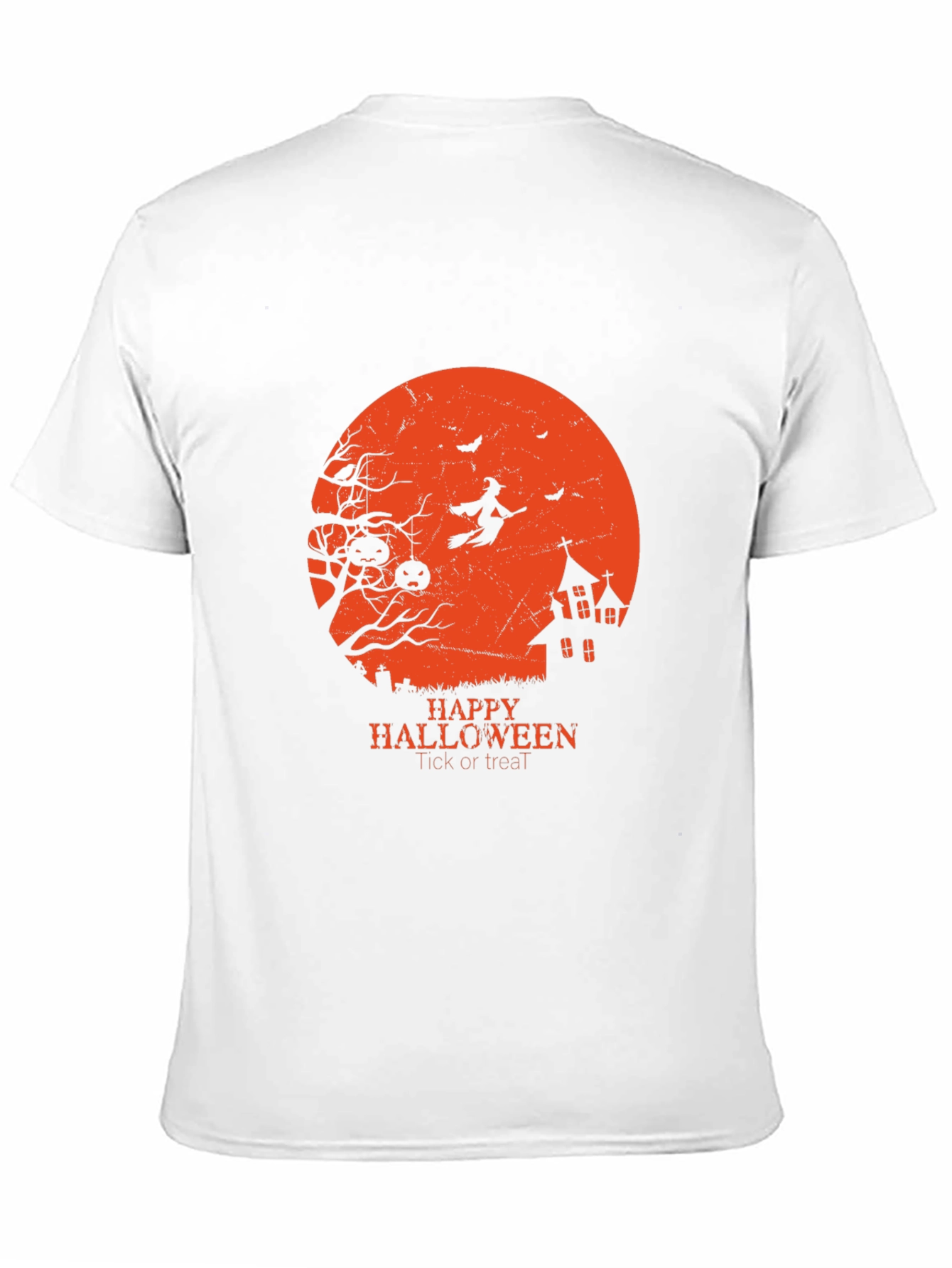 Halloween Graphic Tee - Witch & Haunted House