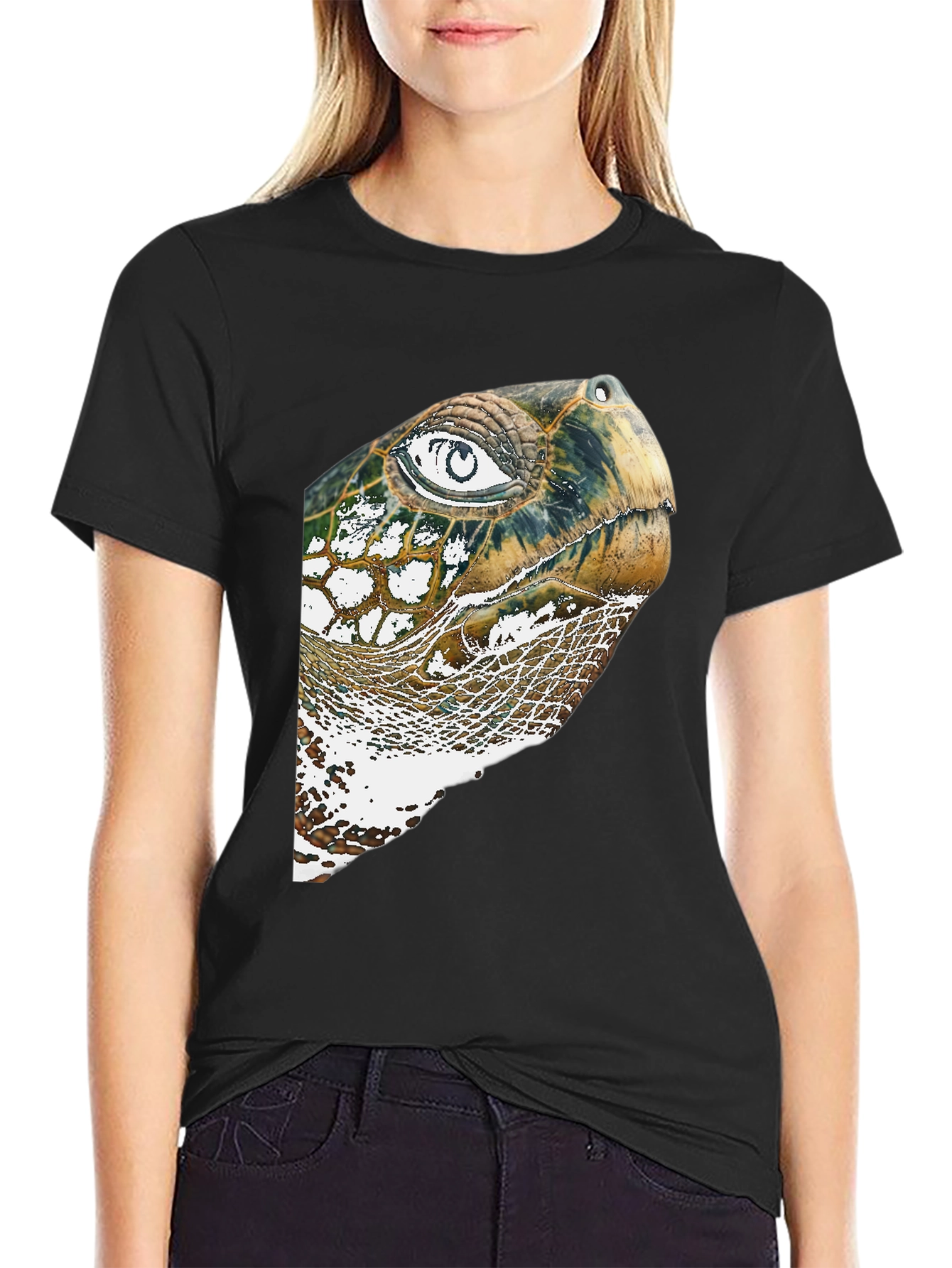 Turtle Head Graphic Print Black T-Shirt
