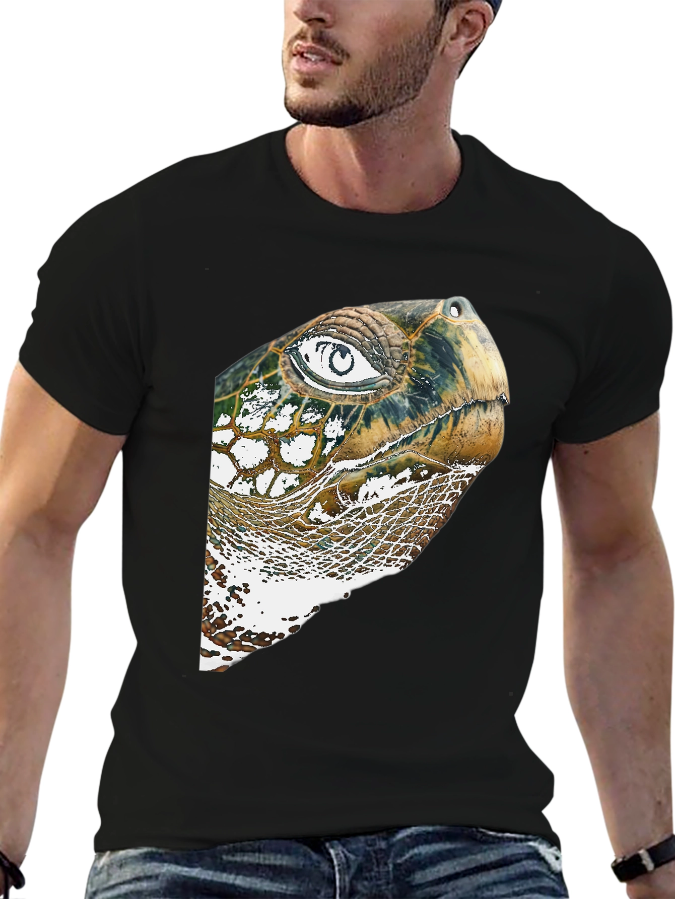 Turtle Head Graphic Print Black T-Shirt