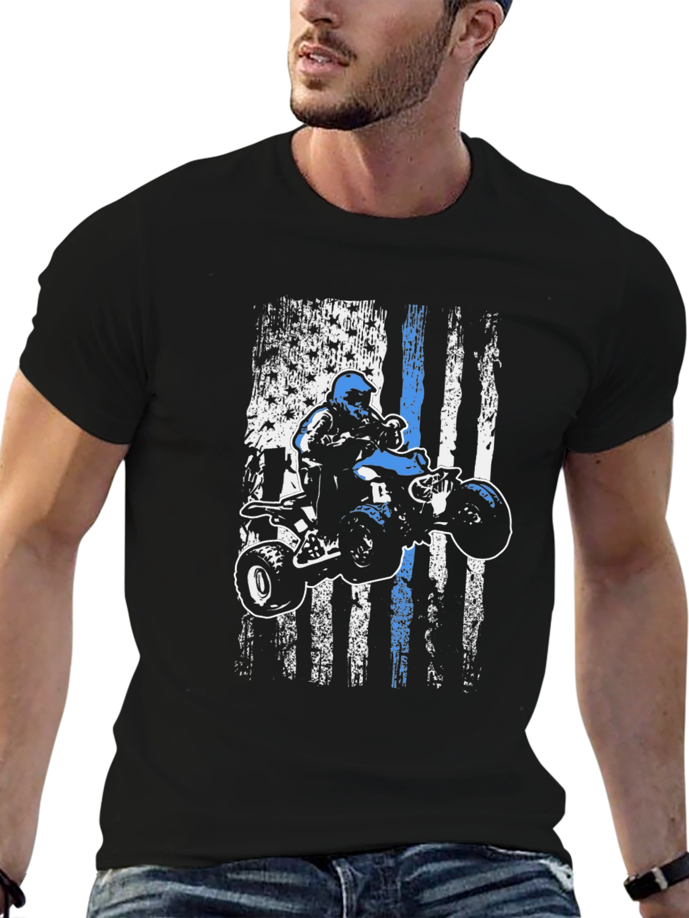 ATV Rider American Flag Graphic T-Shirt
