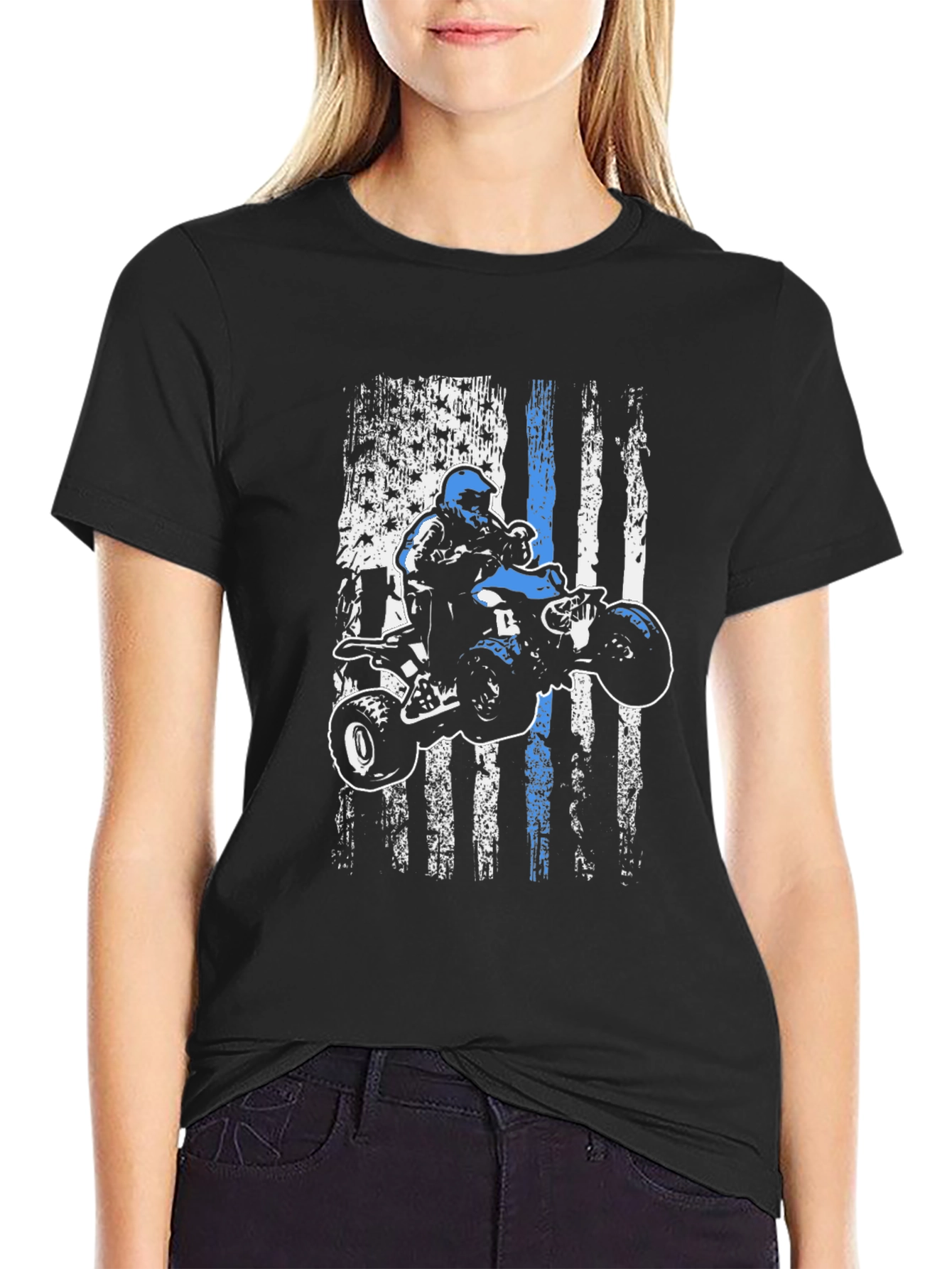 ATV Rider American Flag Graphic T-Shirt