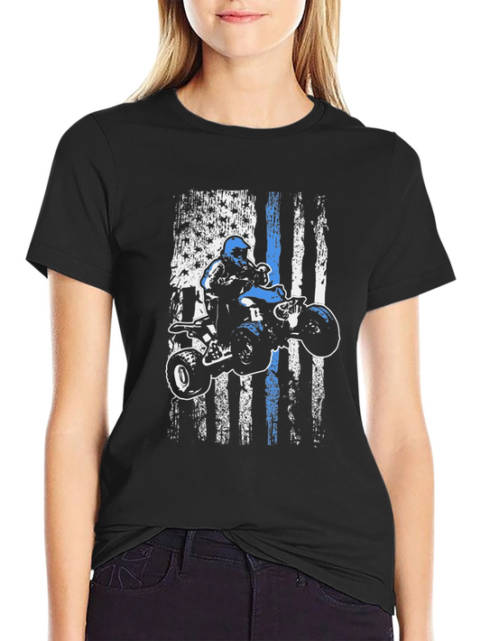 ATV Rider American Flag Graphic T-Shirt