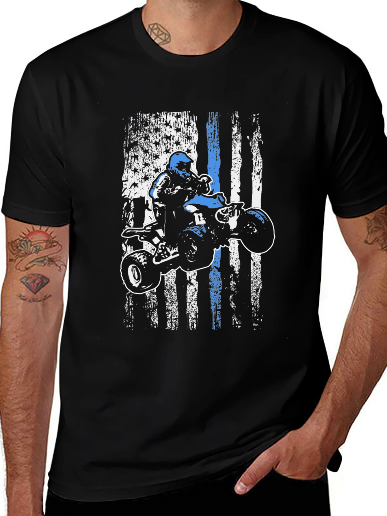ATV Rider American Flag Graphic T-Shirt