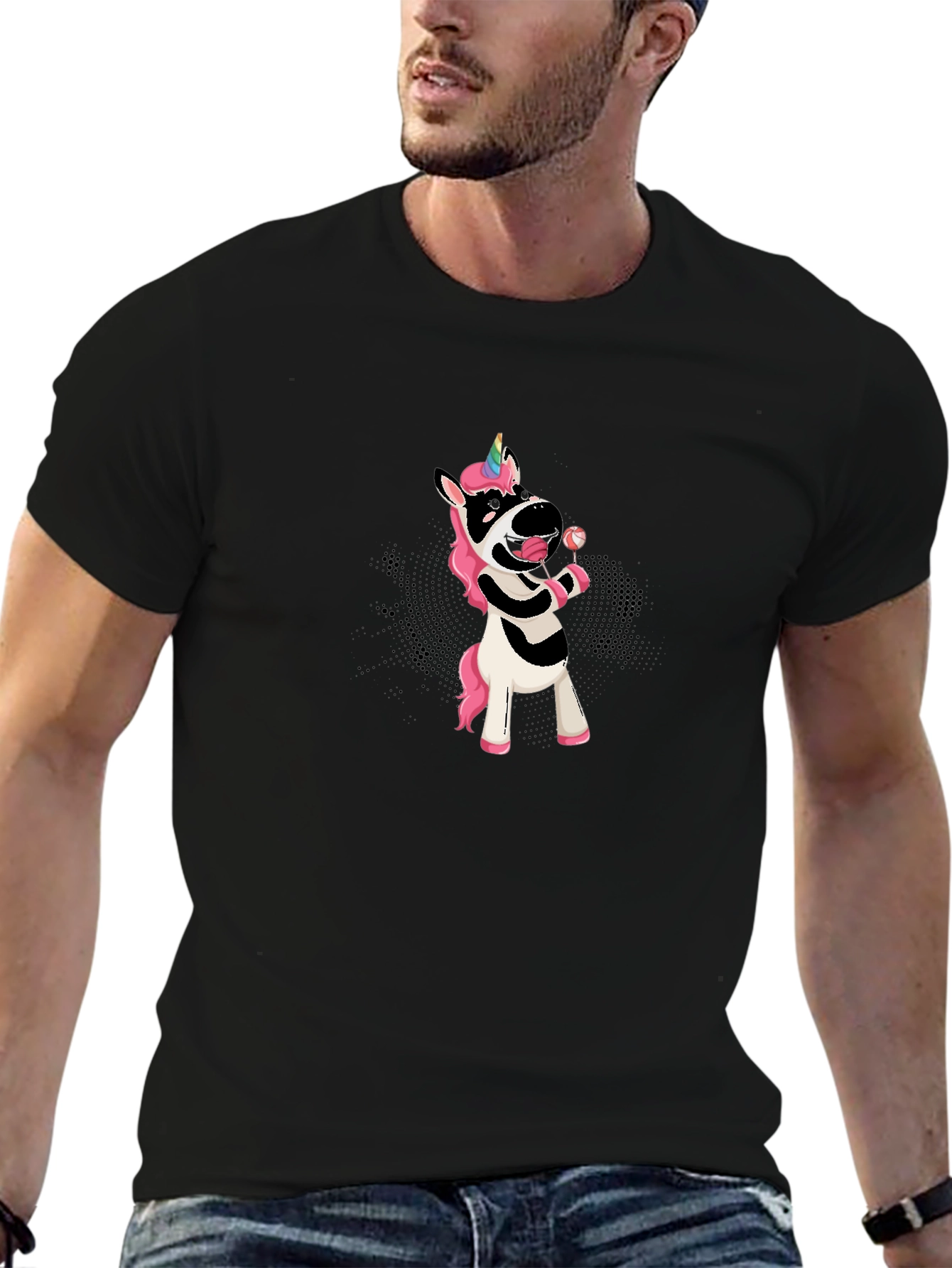 Unicorn Zebra Lollipop Black T-Shirt
