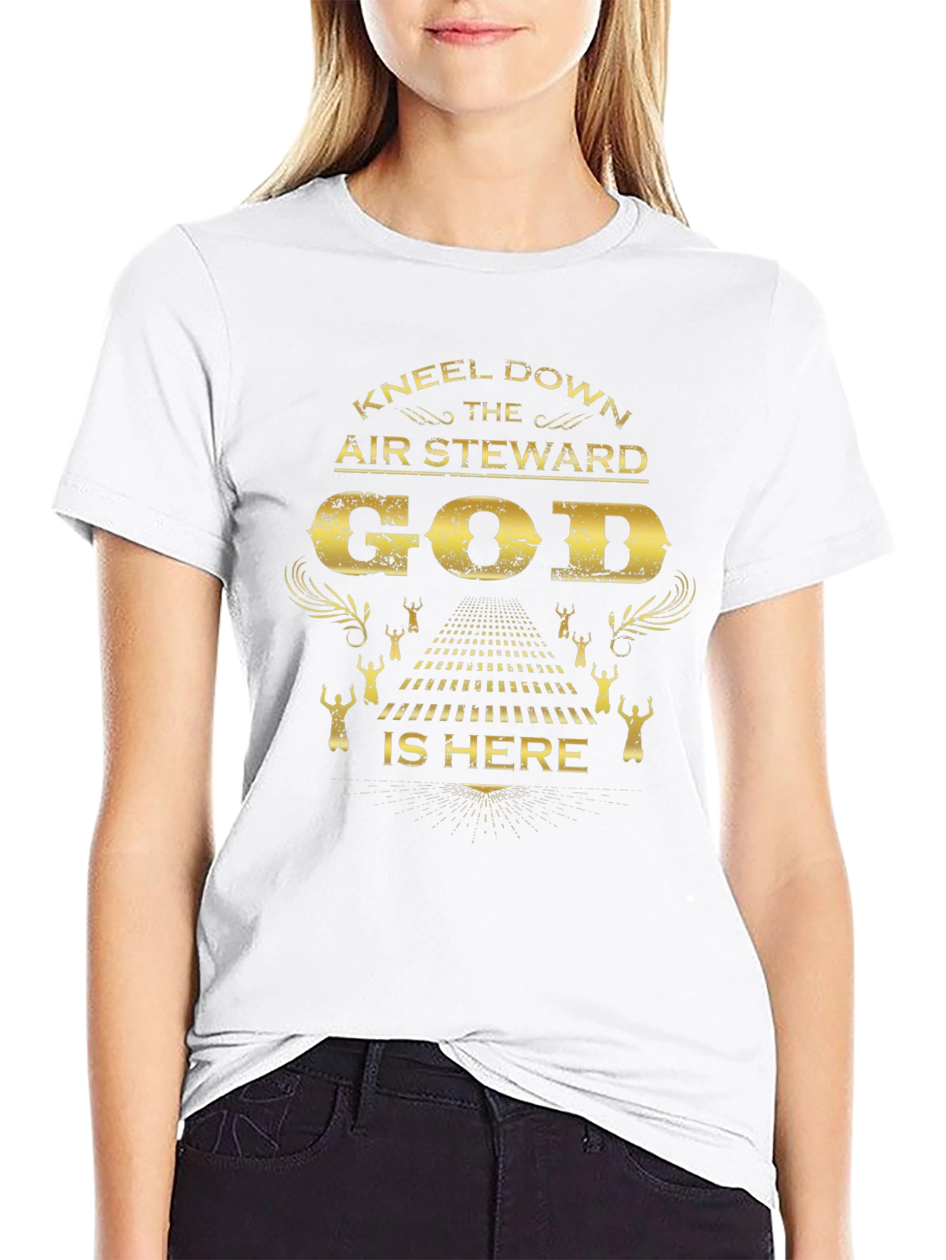 Kneel Down Air Steward God Is Here Black T-Shirt