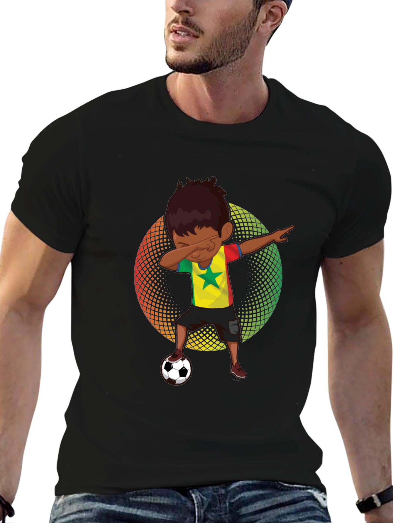 Senegal Soccer Dab T-Shirt - Black Cotton Tee