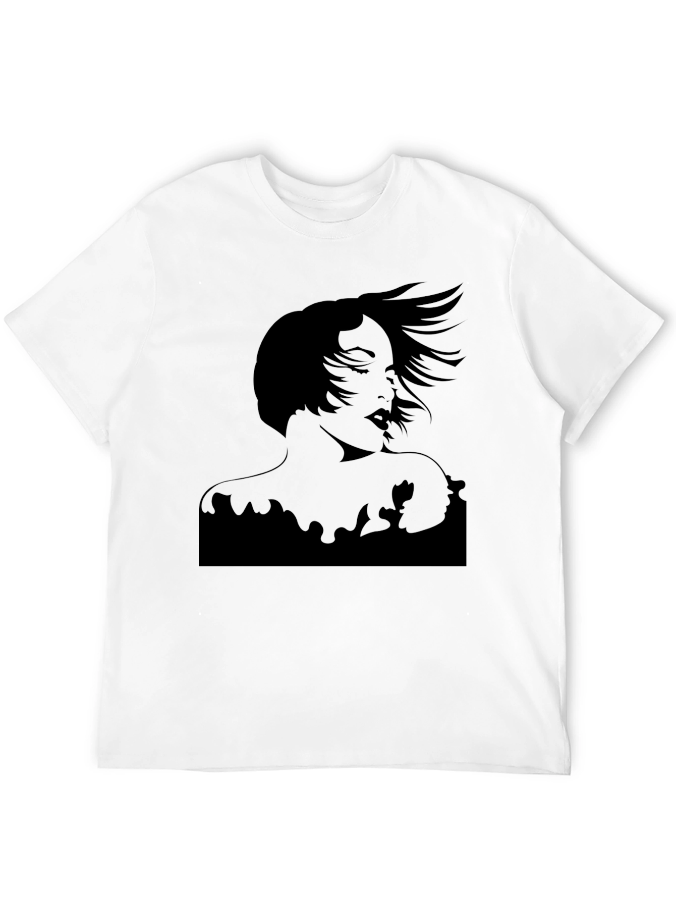 Silhouette Woman Graphic Tee - Black Cotton Casual T-Shirt