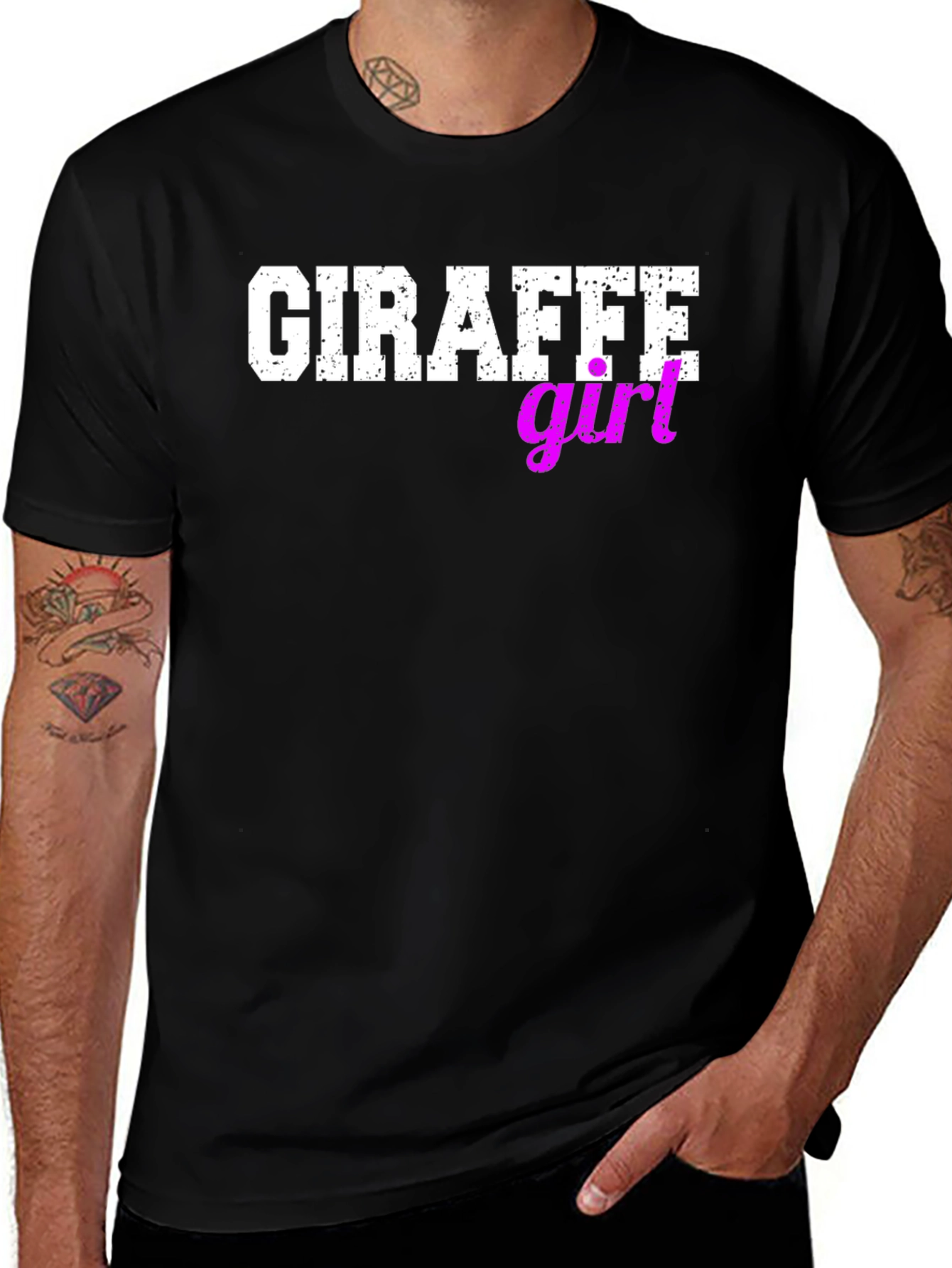 Giraffe Girl Graphic Tee - Black Cotton T-Shirt