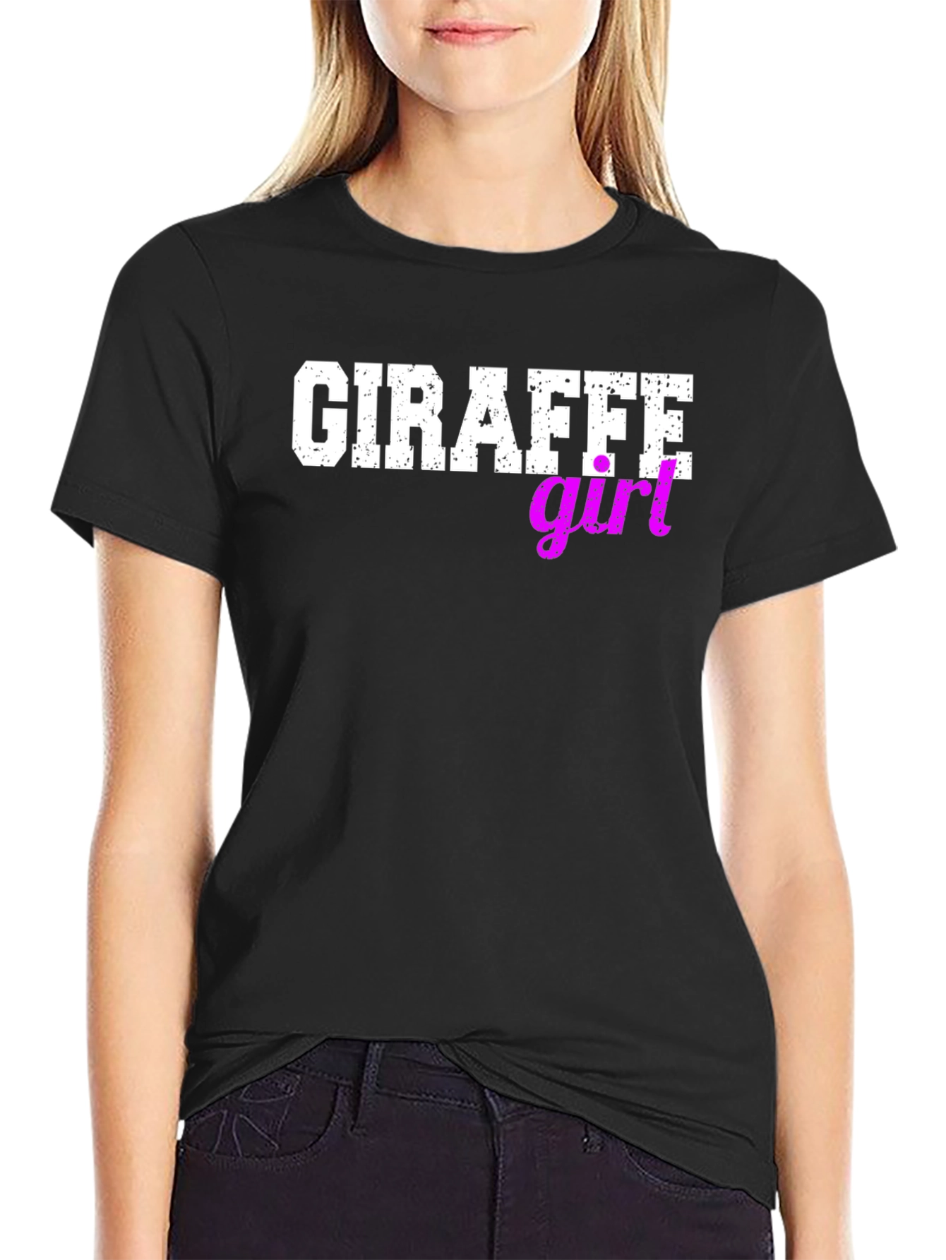 Giraffe Girl Graphic Tee - Black Cotton T-Shirt