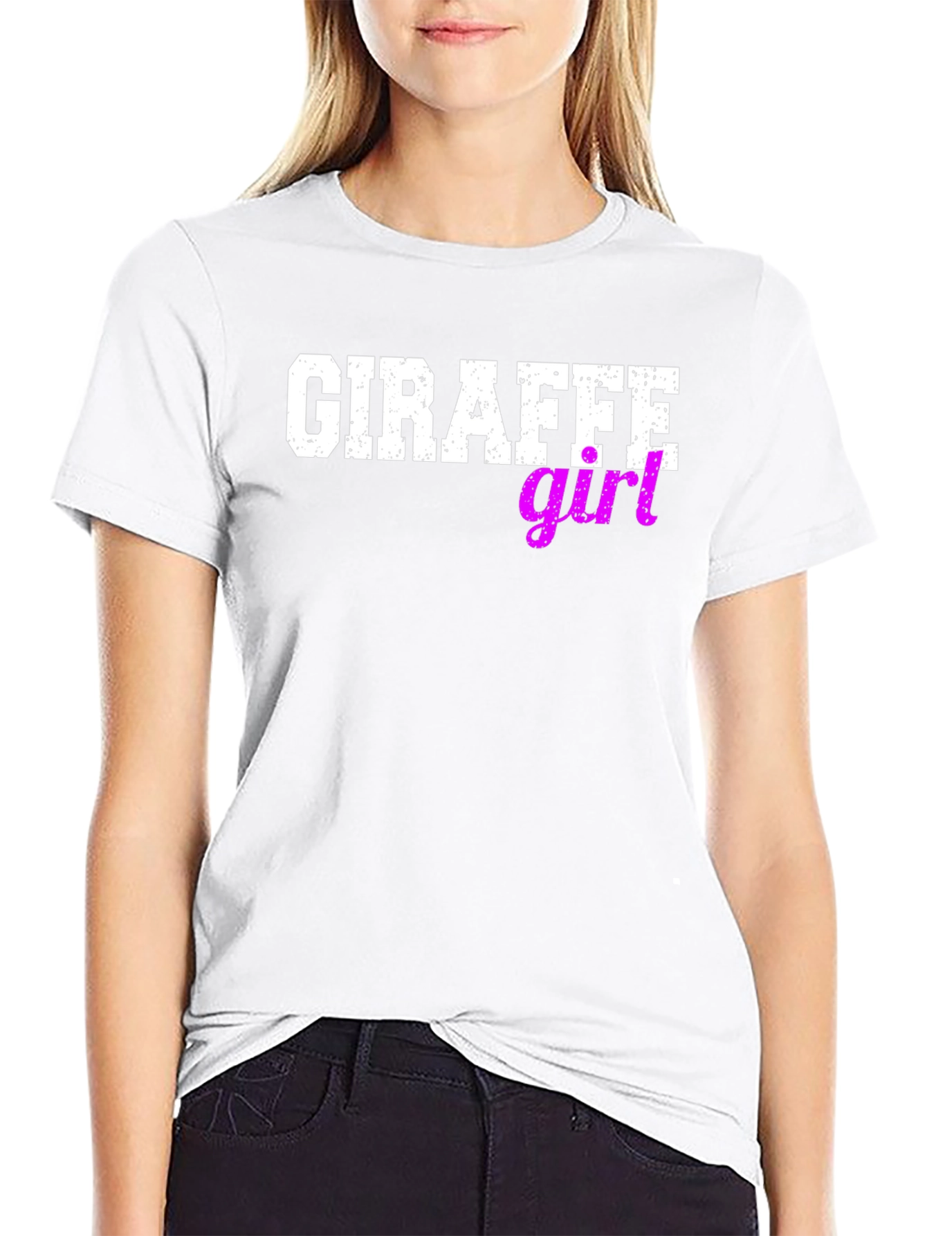 Giraffe Girl Graphic Tee - Black Cotton T-Shirt