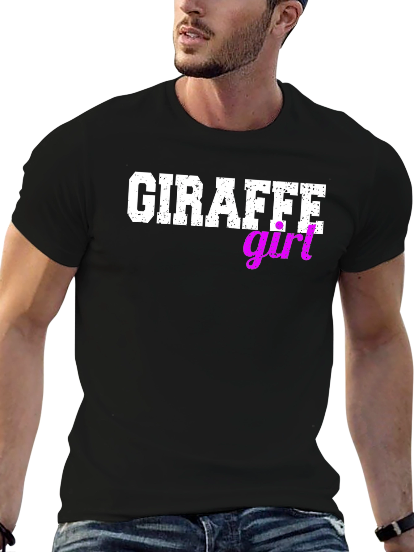 Giraffe Girl Graphic Tee - Black Cotton T-Shirt