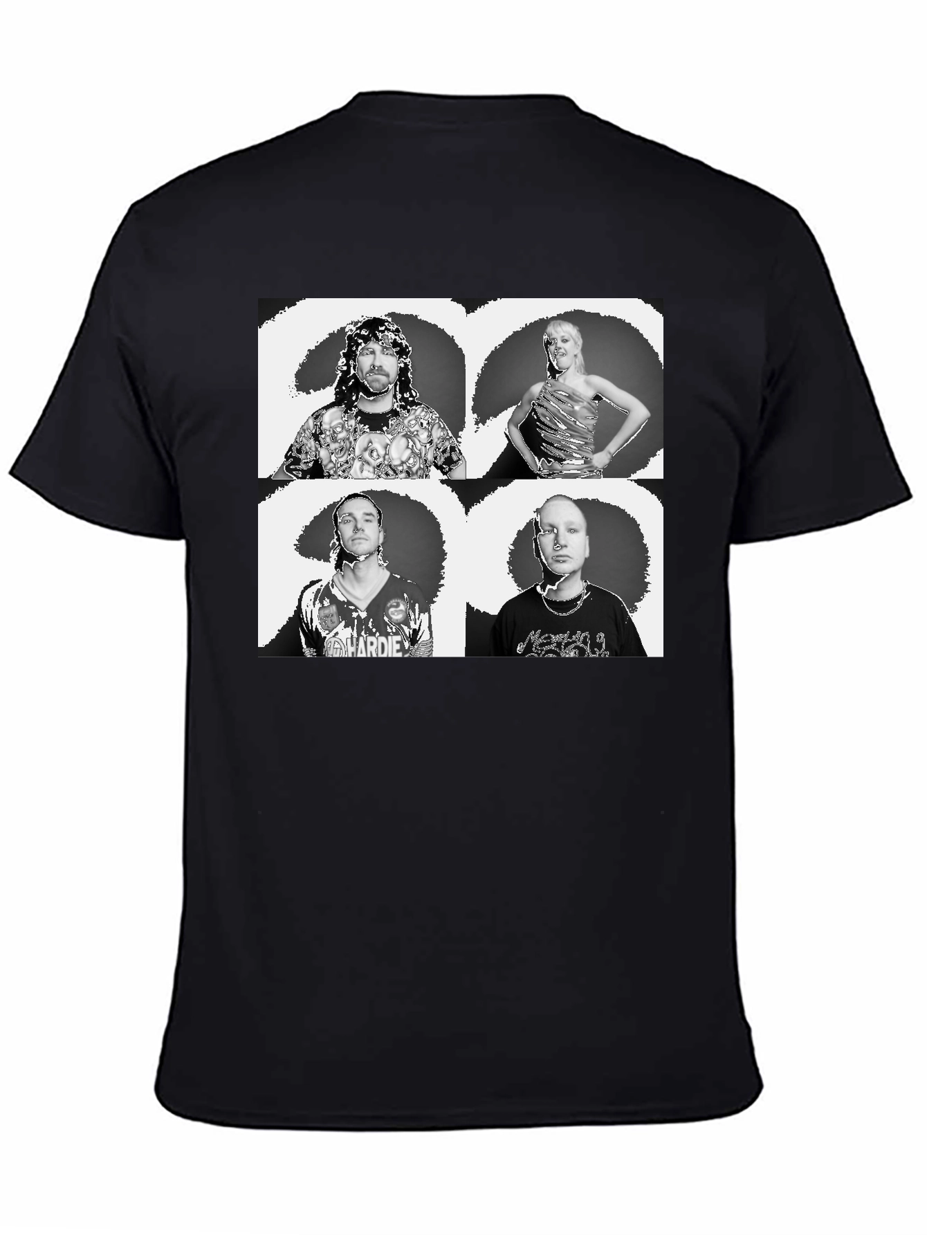 Black Graphic Tee with Quadruple Portrait Design