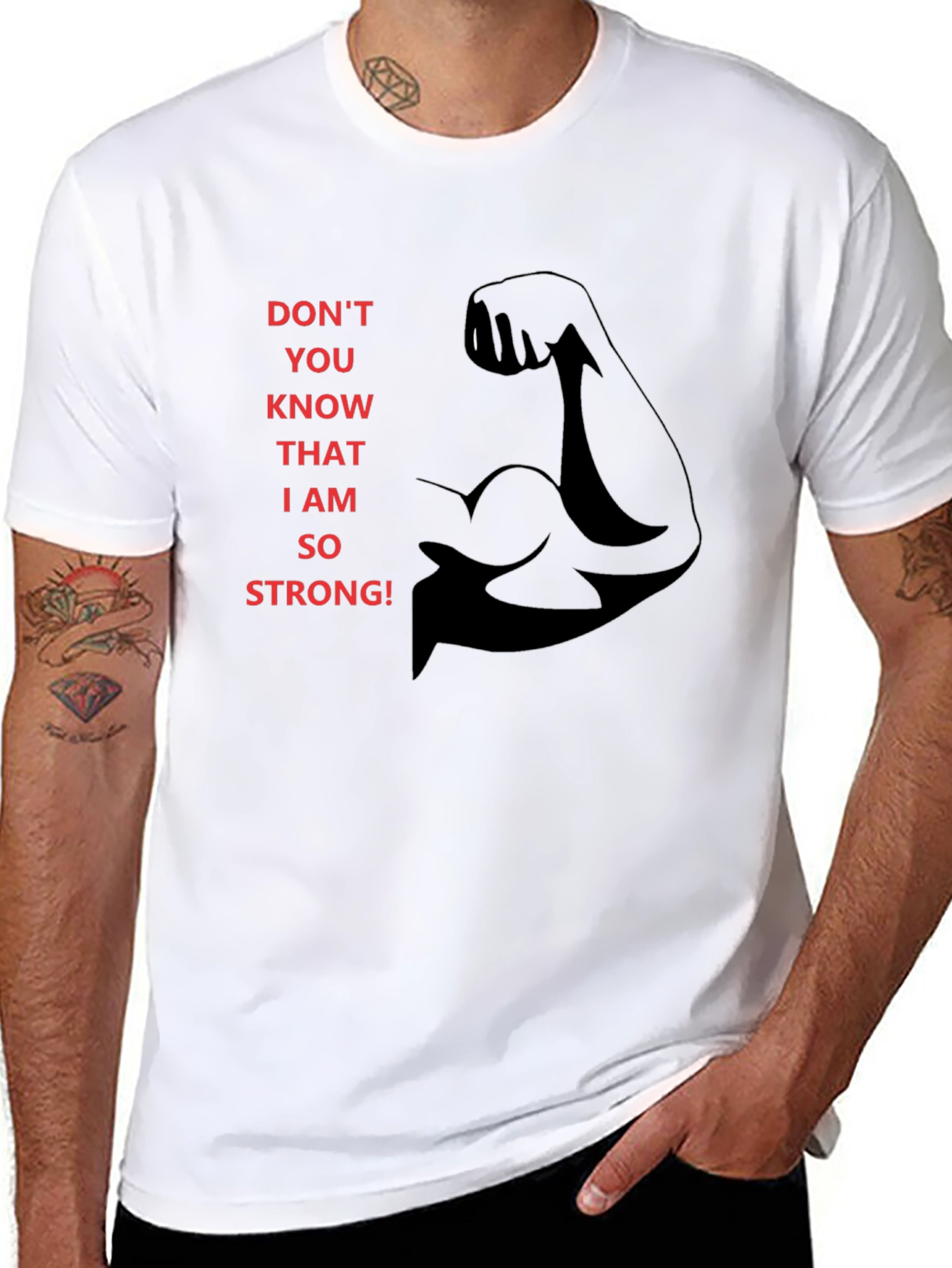 Strongman Graphic Tee - Black Cotton Crewneck T-Shirt