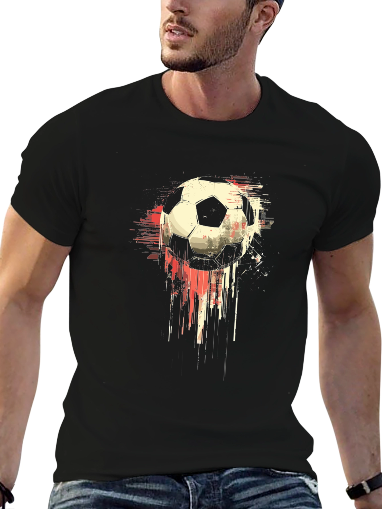 Abstract Soccer Ball Graphic Tee - Mens Black T-Shirt