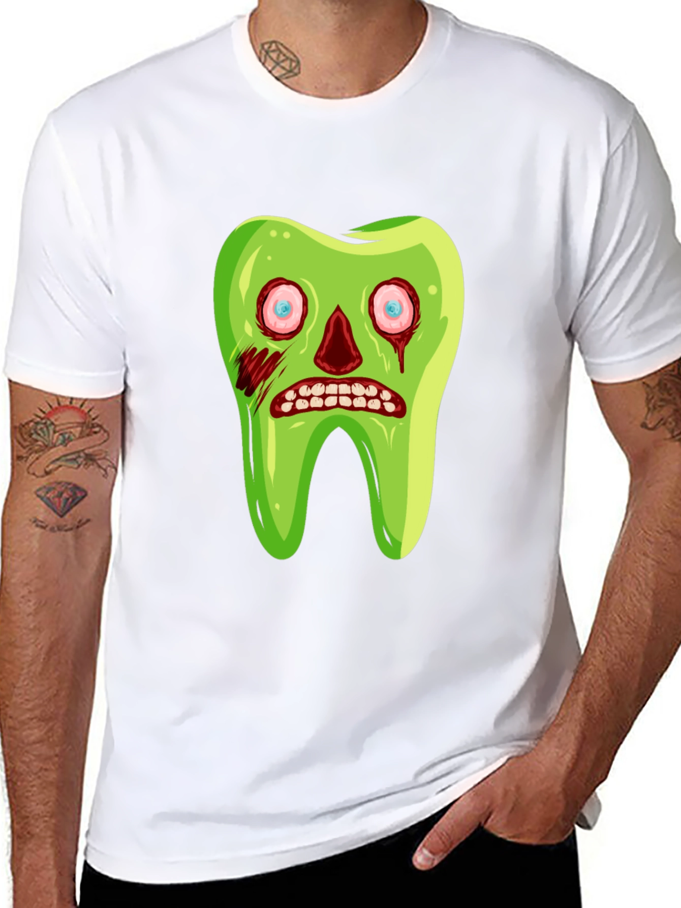 Zombie Tooth Graphic Tee - Novelty Halloween Shirt
