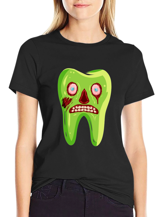 Zombie Tooth Graphic Tee - Novelty Halloween Shirt