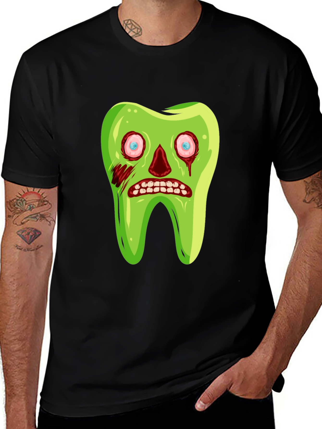 Zombie Tooth Graphic Tee - Novelty Halloween Shirt