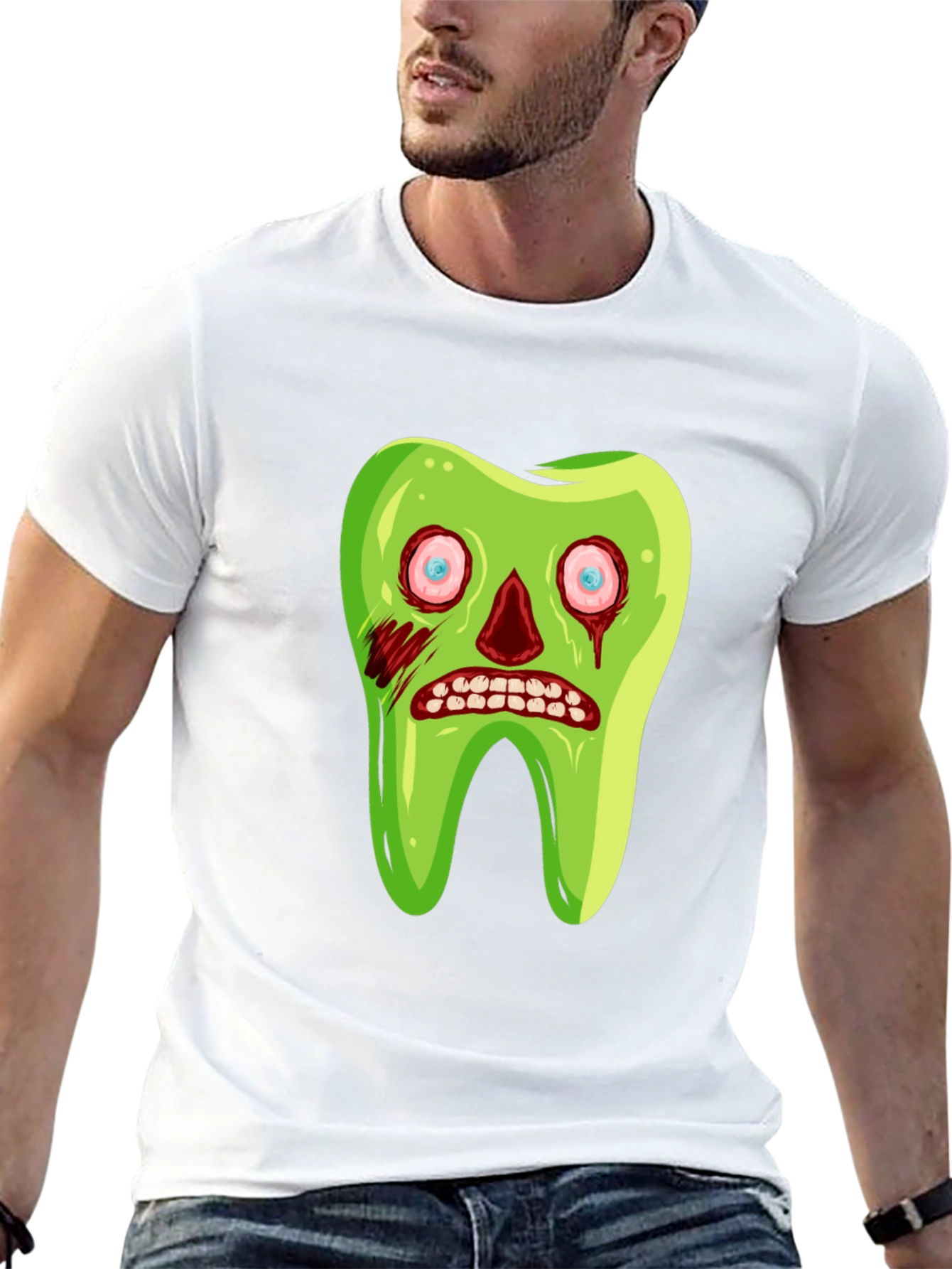 Zombie Tooth Graphic Tee - Novelty Halloween Shirt
