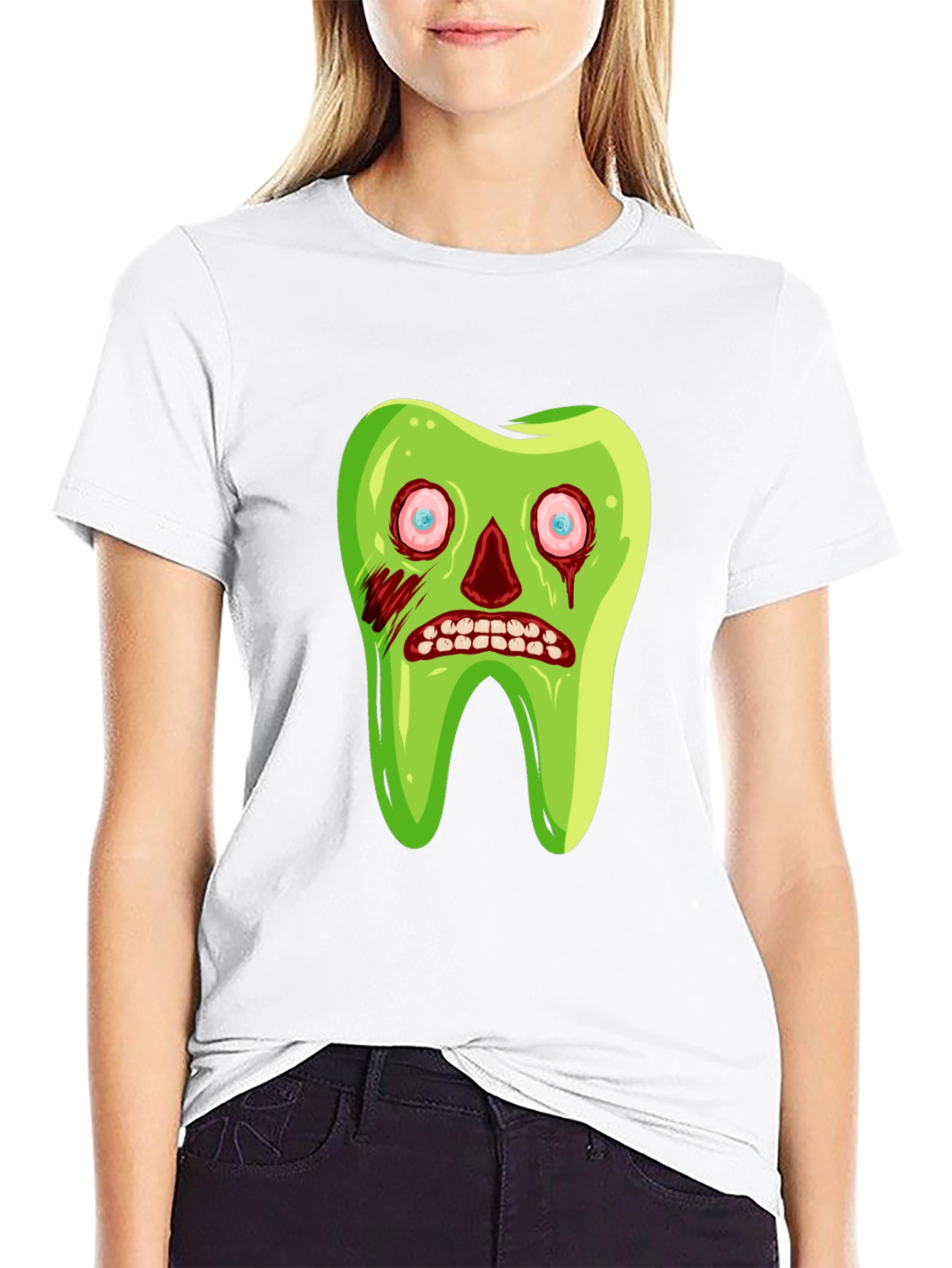 Zombie Tooth Graphic Tee - Novelty Halloween Shirt