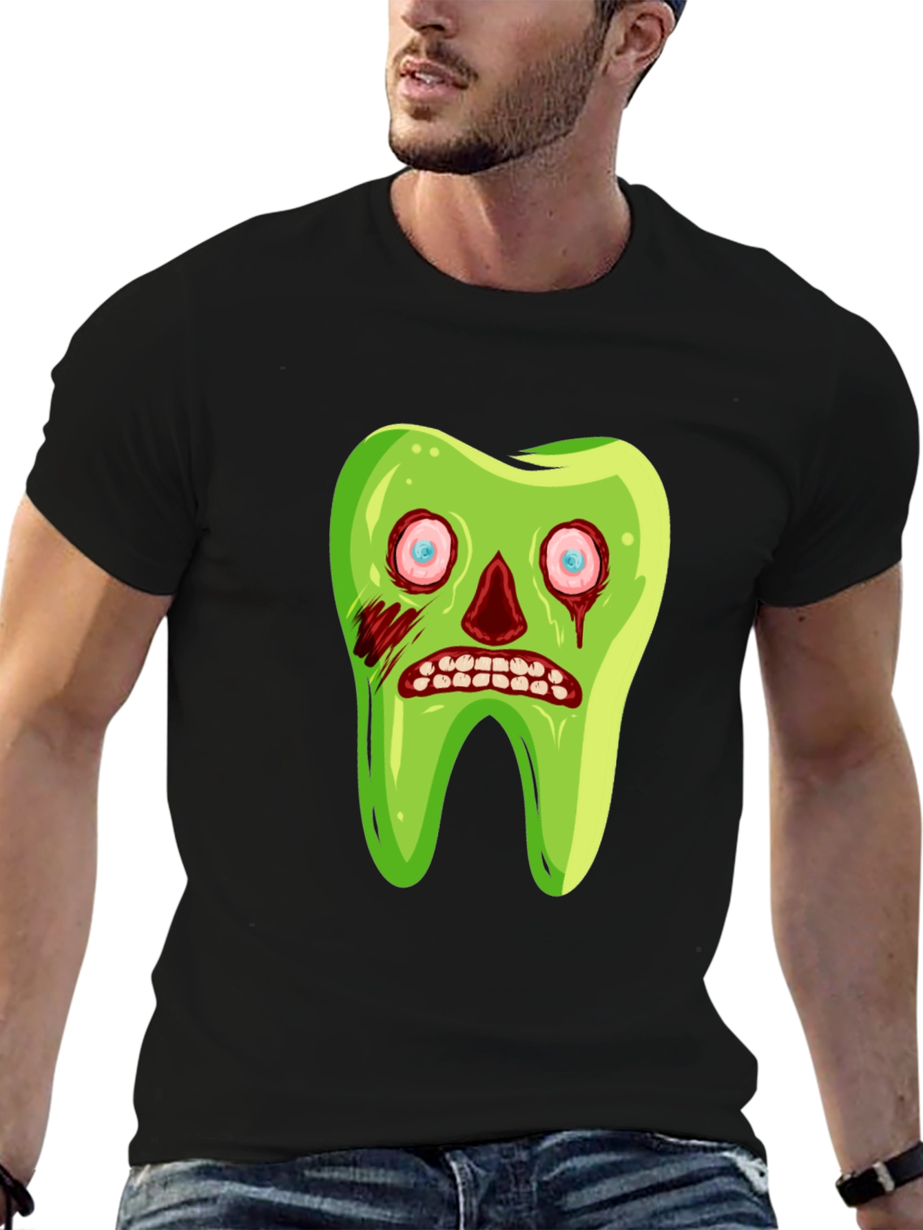 Zombie Tooth Graphic Tee - Novelty Halloween Shirt