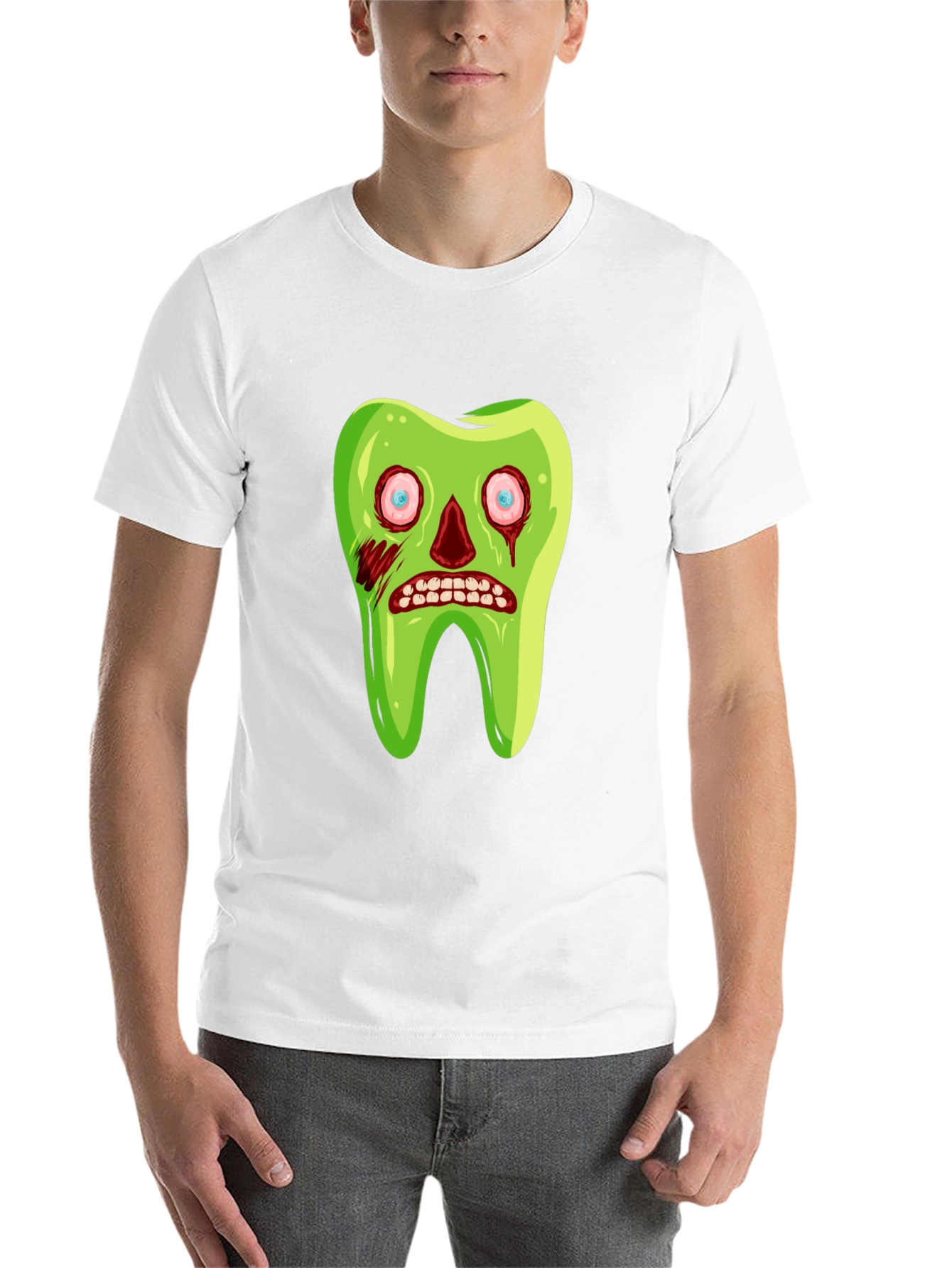 Zombie Tooth Graphic Tee - Novelty Halloween Shirt