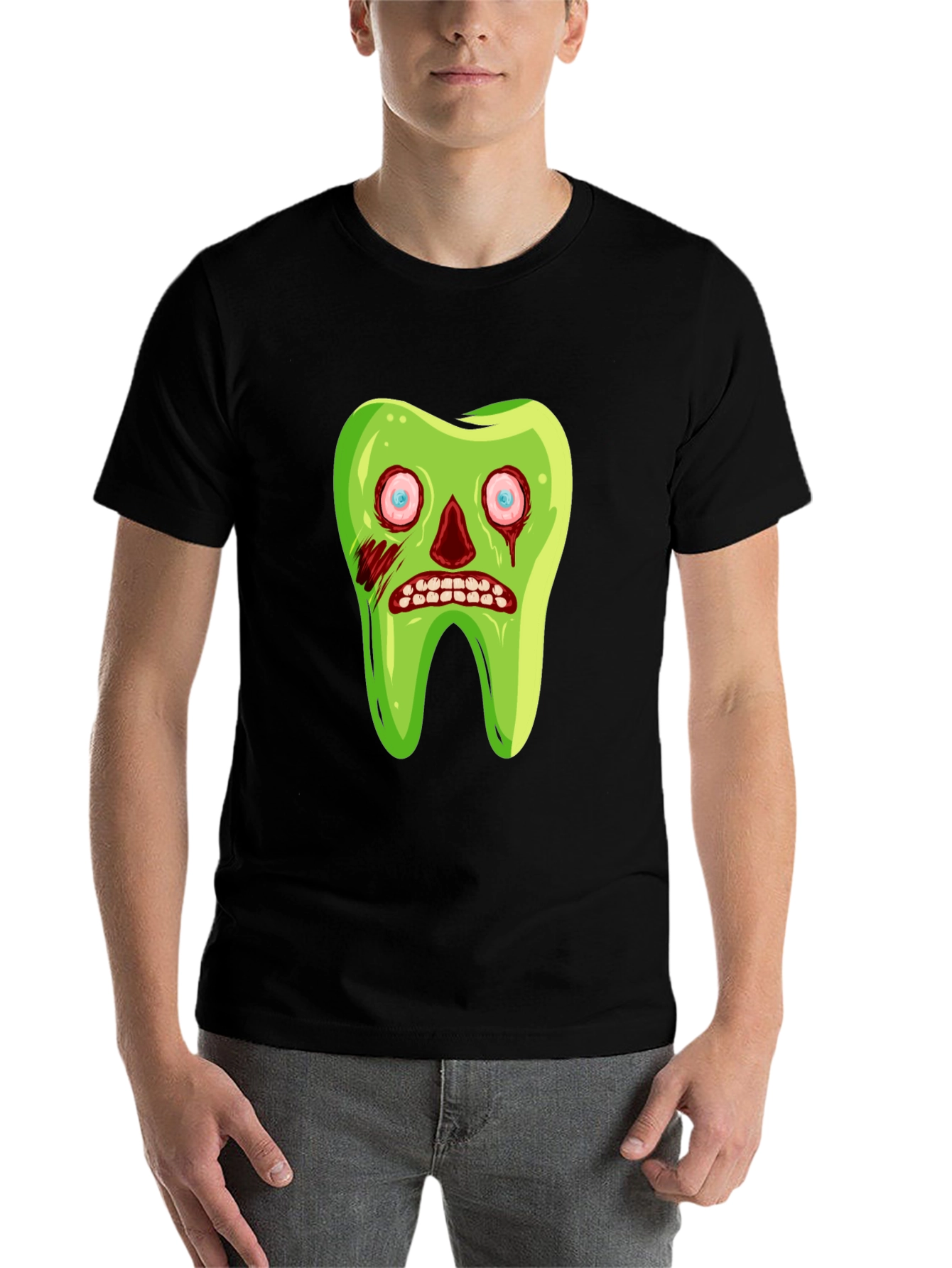 Zombie Tooth Graphic Tee - Novelty Halloween Shirt