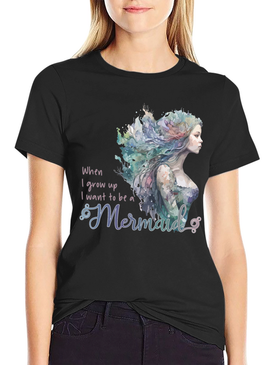 Mermaid Wish Graphic Tee - Black Crew Neck