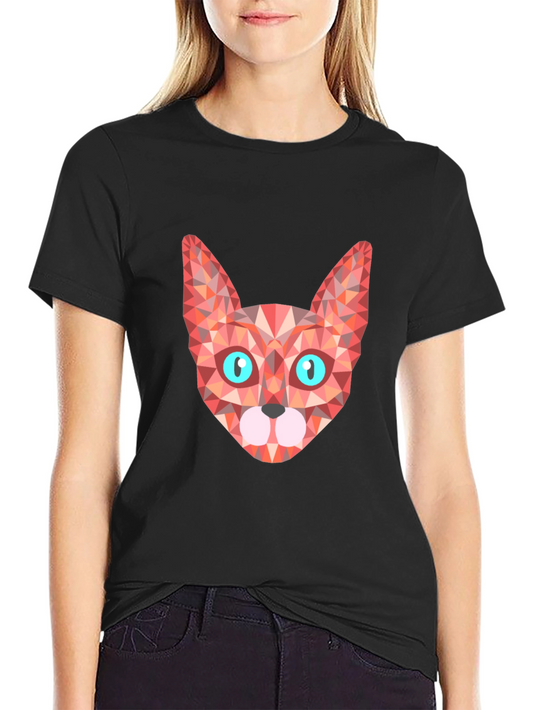 Geometric Cat Tee - Stylish Graphic Print T-Shirt