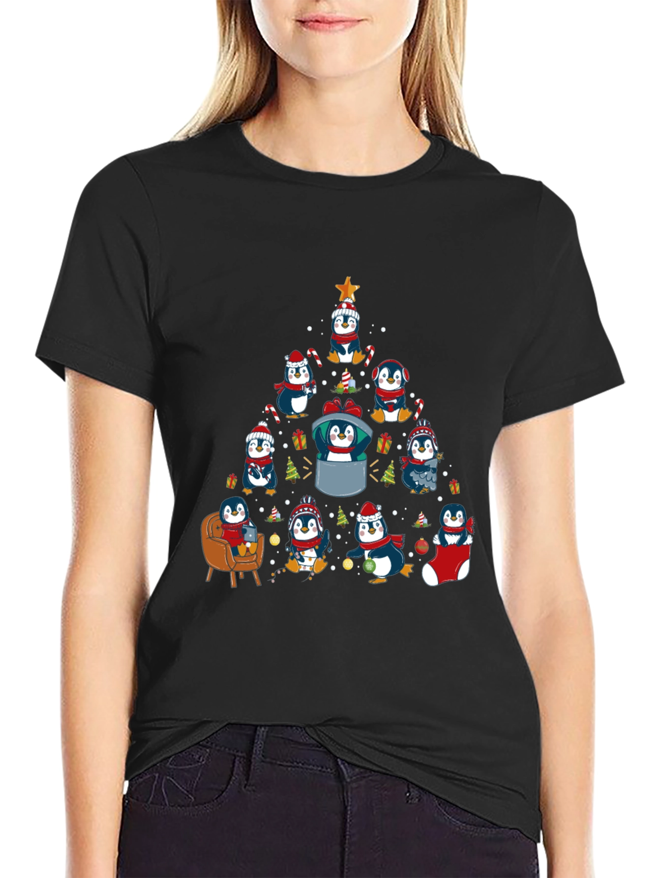 Penguin Christmas Tree Graphic Tee