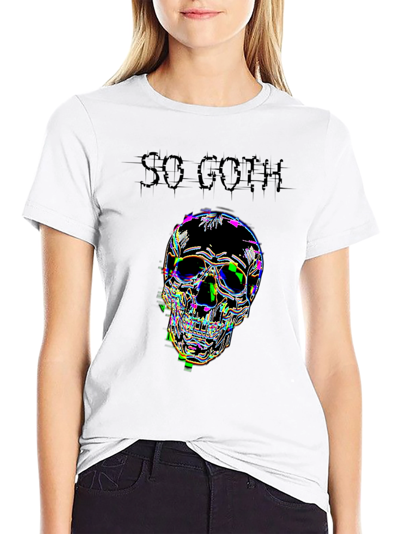 So Goth Glitch Skull Black T-Shirt