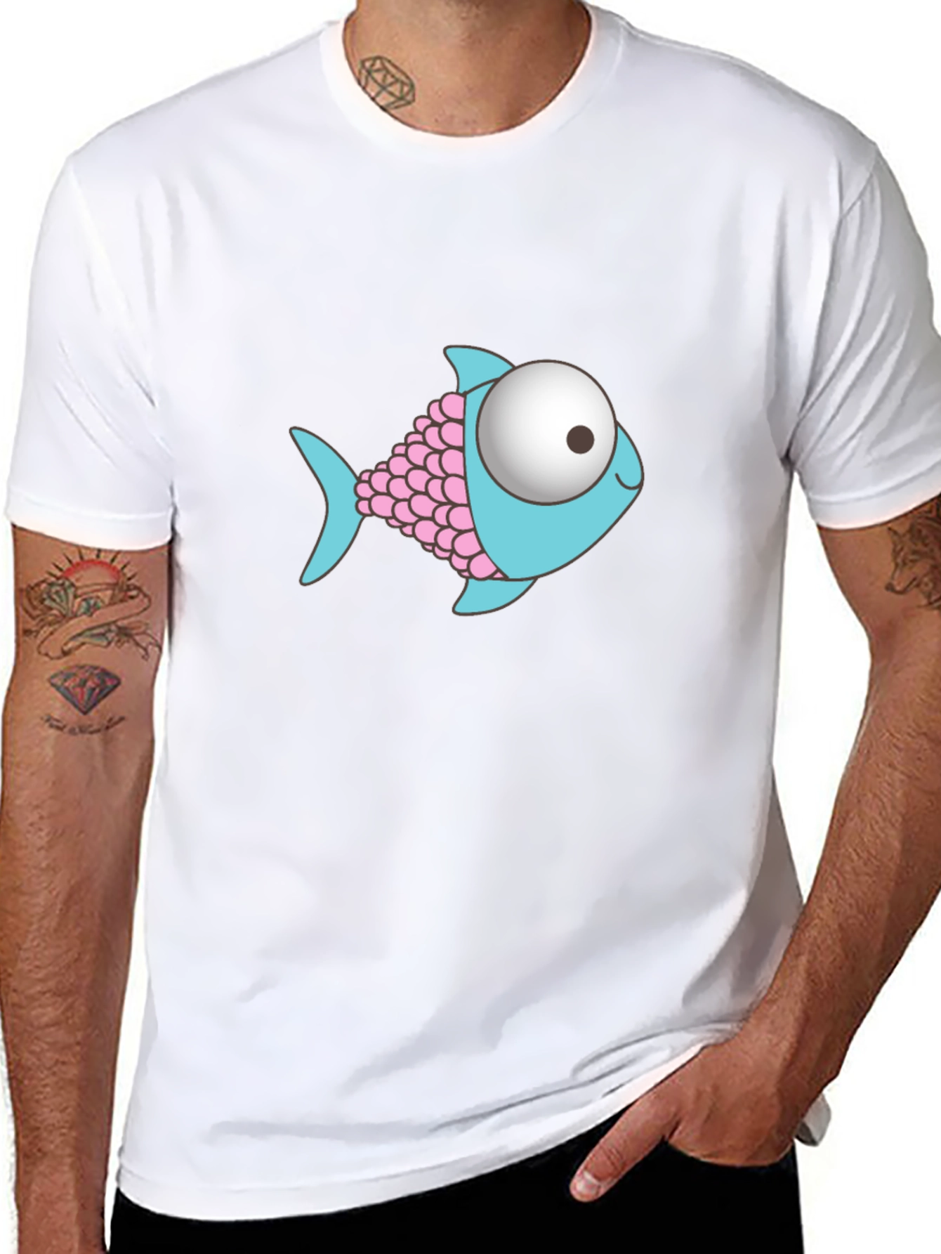 Cartoon Fish Graphic Black T-Shirt