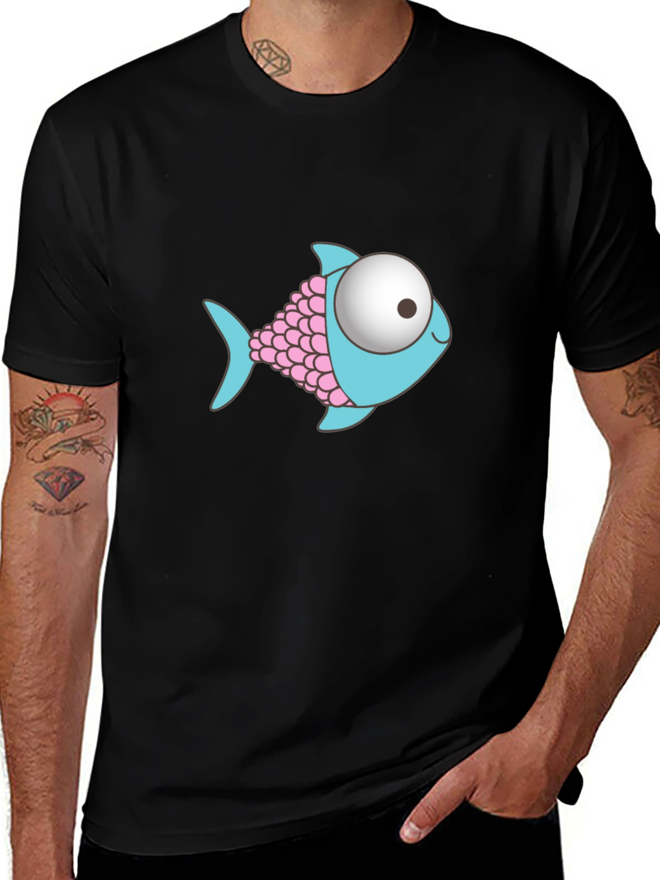 Cartoon Fish Graphic Black T-Shirt